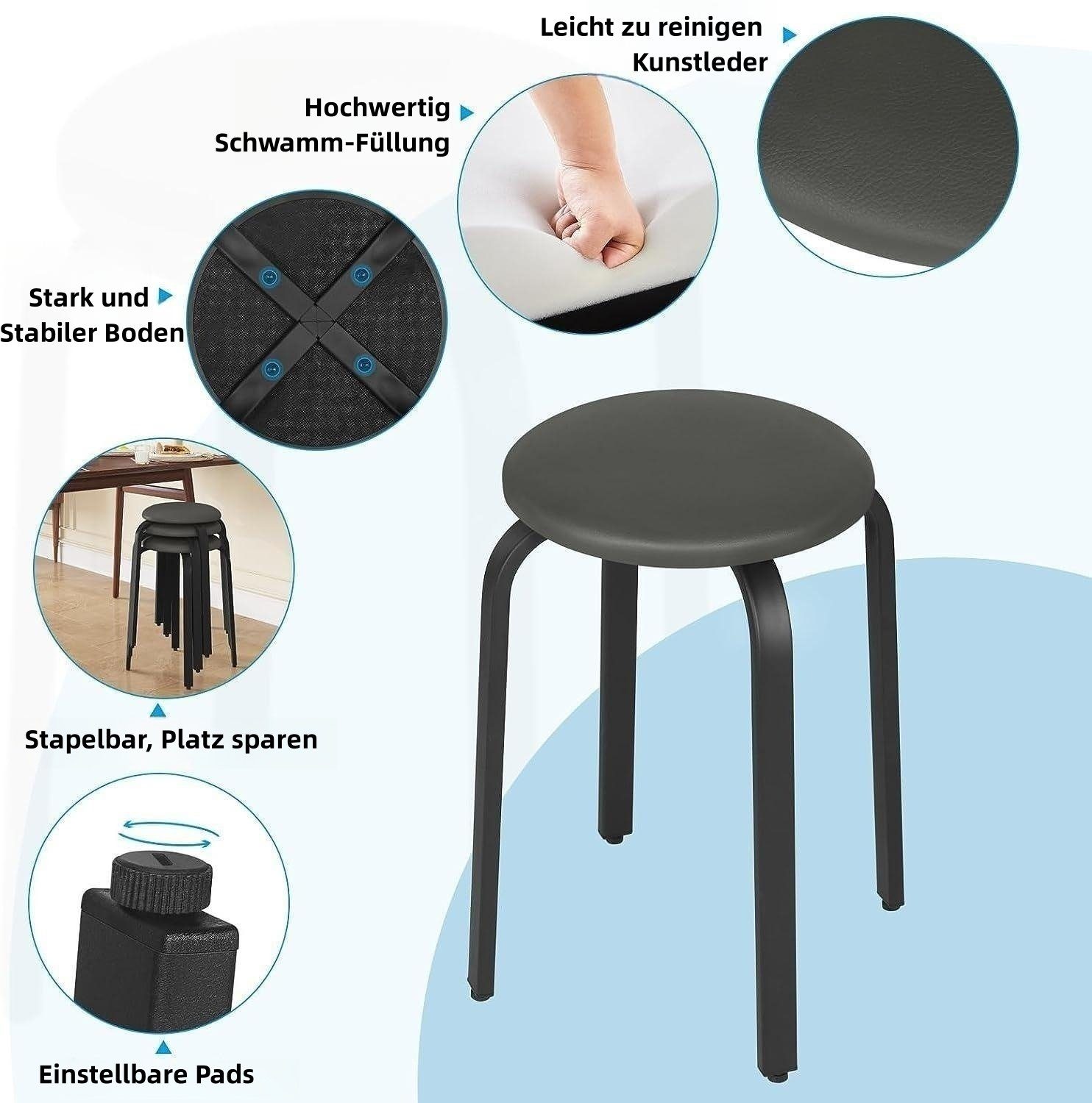 EUGAD Esszimmerstuhl (2 St), stapelbar, mit Kunstlederbezug, Esszimmerhocker