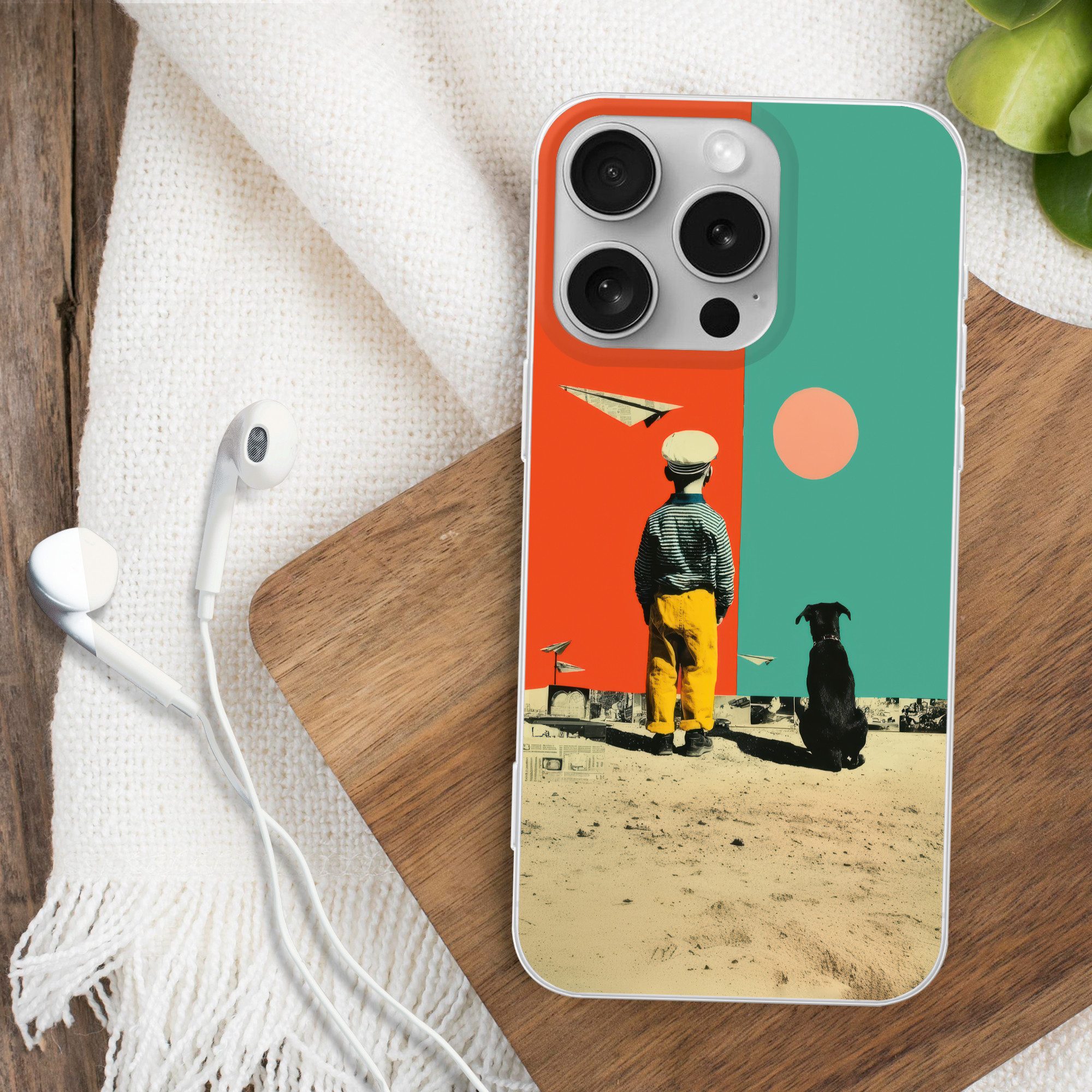 MuchoWow Handyhülle für Apple iPhone 16 Pro Retro - Junge - Hund - Rot - Grün, Smartphone-Bumper, Print, Handy Schutzhülle Dünn