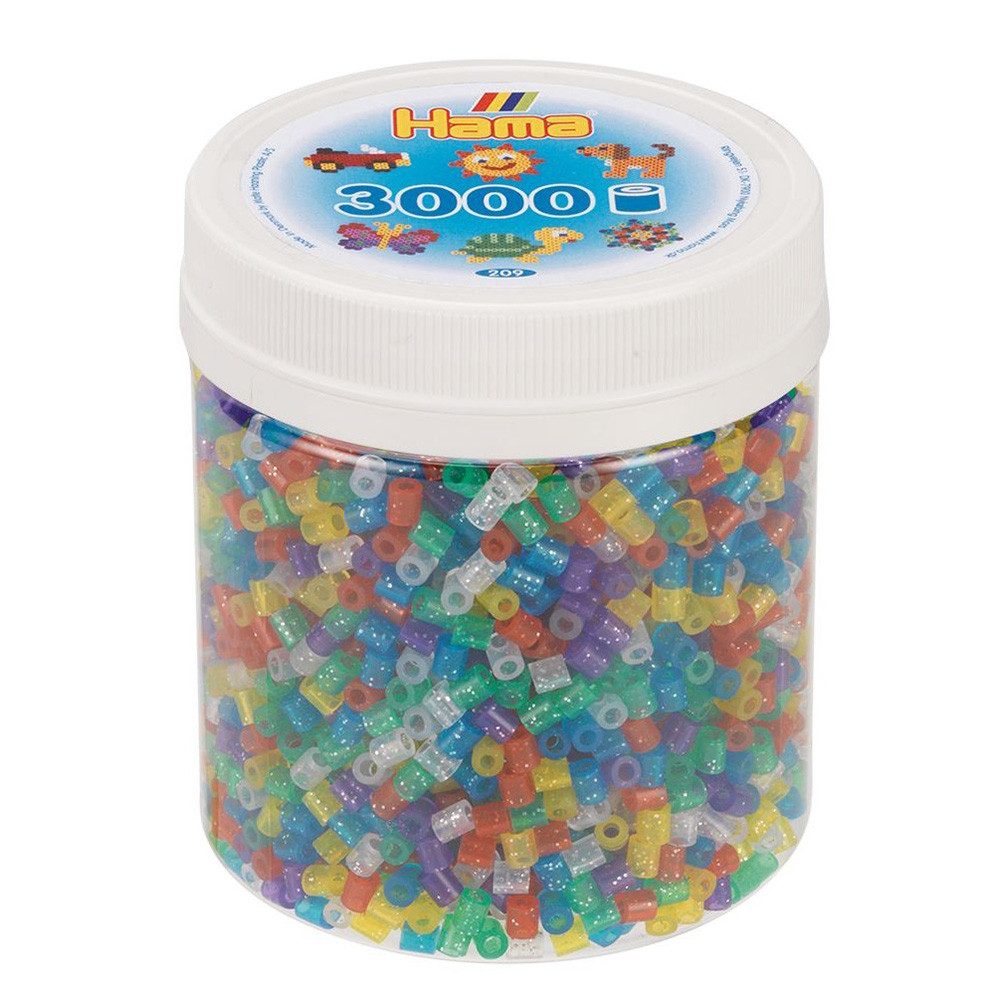 Hama Perlen Bügelperlen Hama Midi Bügelperlen Set 3000 Stück transparent mit Glitter, (3000-tlg), Farbecht nach dem Bügeln