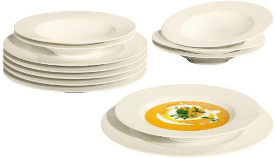 Seltmann Weiden Tafelservice Teller Set, Geschirr-Set Zoè (12-tlg), 6 Personen, Porzellan, Teller-Set, Suppenteller, Made in Germany, 12 Teile, für 6 Personen
