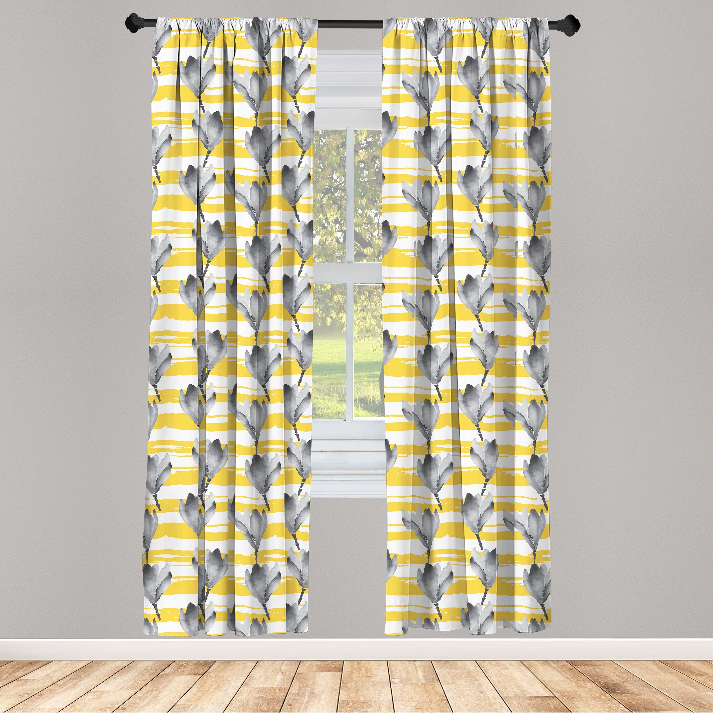 Gardine Vorhang für Wohnzimmer Grau Abakuhaus, Dekor, Abstrakt Blume Microfaser, Schlafzimmer Aquarell