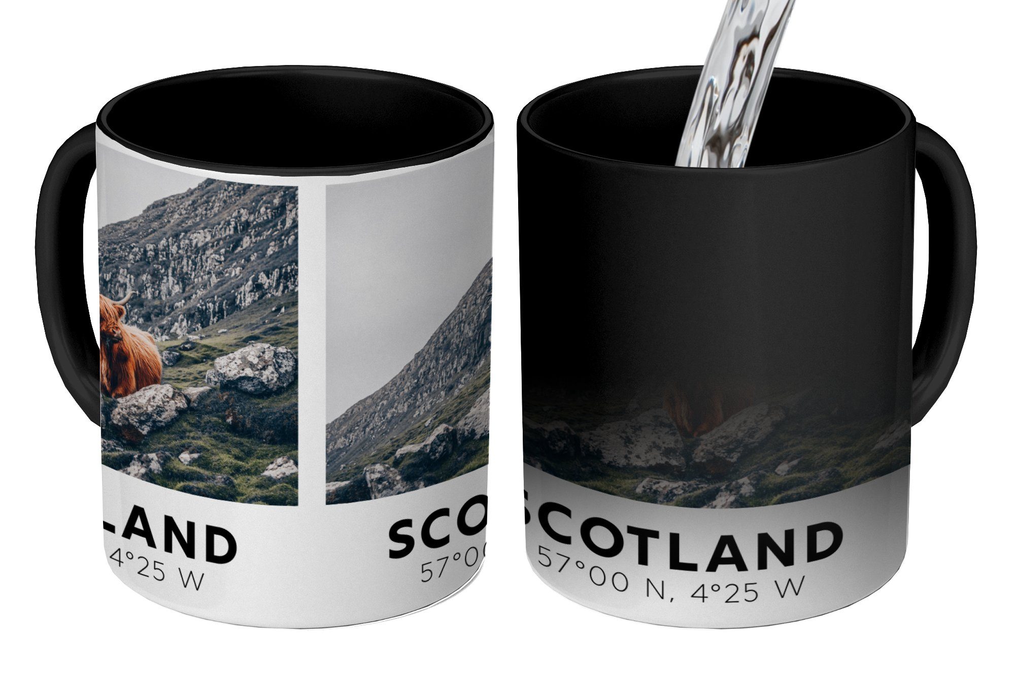 Zaubertasse, Schottland Keramik, Highlander Farbwechsel, Geschenk Schottischer Tasse - Kaffeetassen, Tiere, MuchoWow Teetasse, Kuh - -