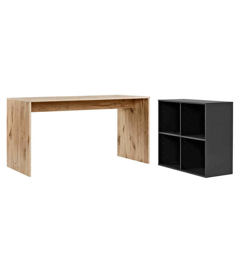mokebo Schreibtisch Der Produktive (mit 4 offenen Fächern), PC Tisch groß in Eiche/Schwarz, Arbeitstisch mit Stauraum