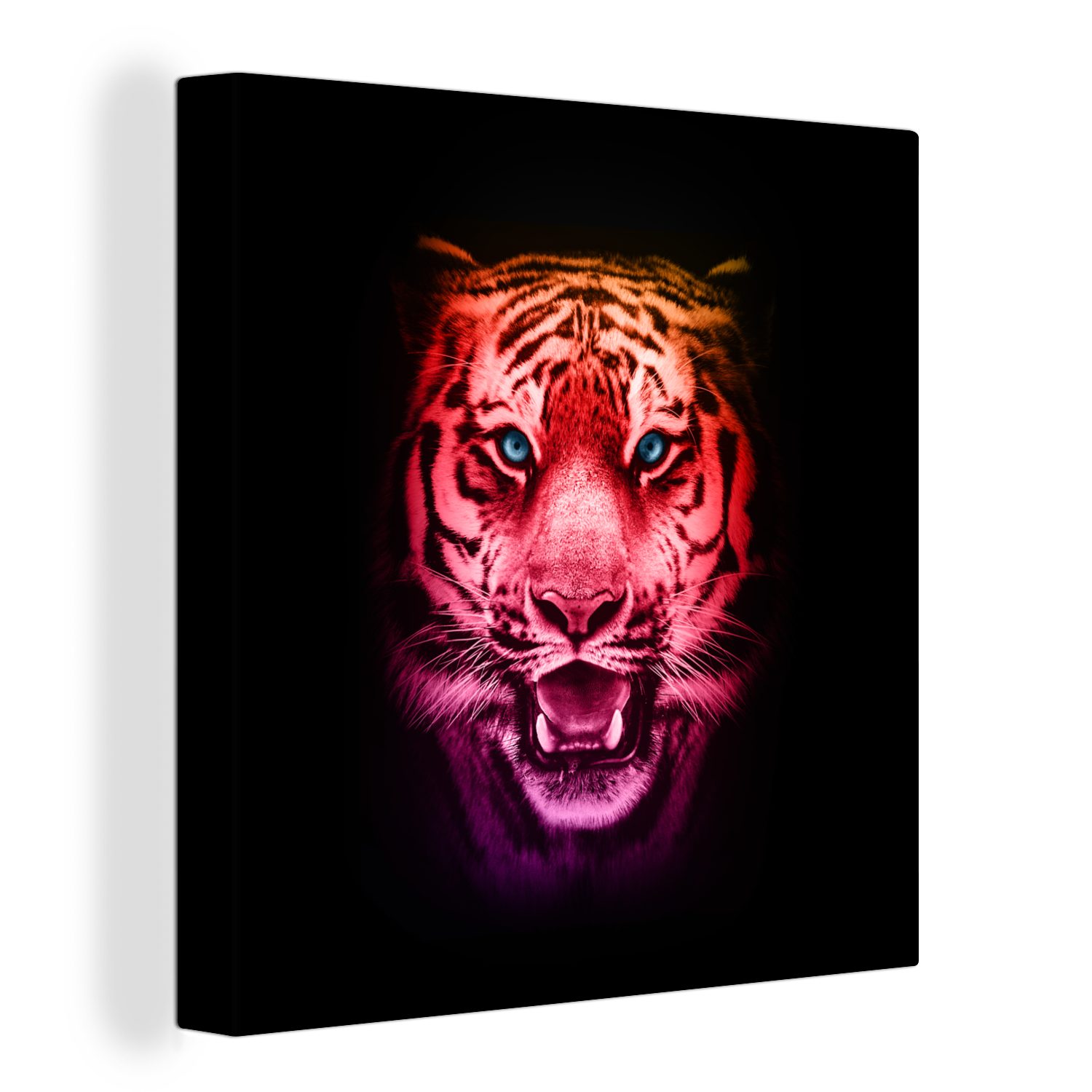 OneMillionCanvasses® Leinwandbild Tiger - Farben - Tiere, (1 St), Leinwand Bilder für Wohnzimmer Schlafzimmer