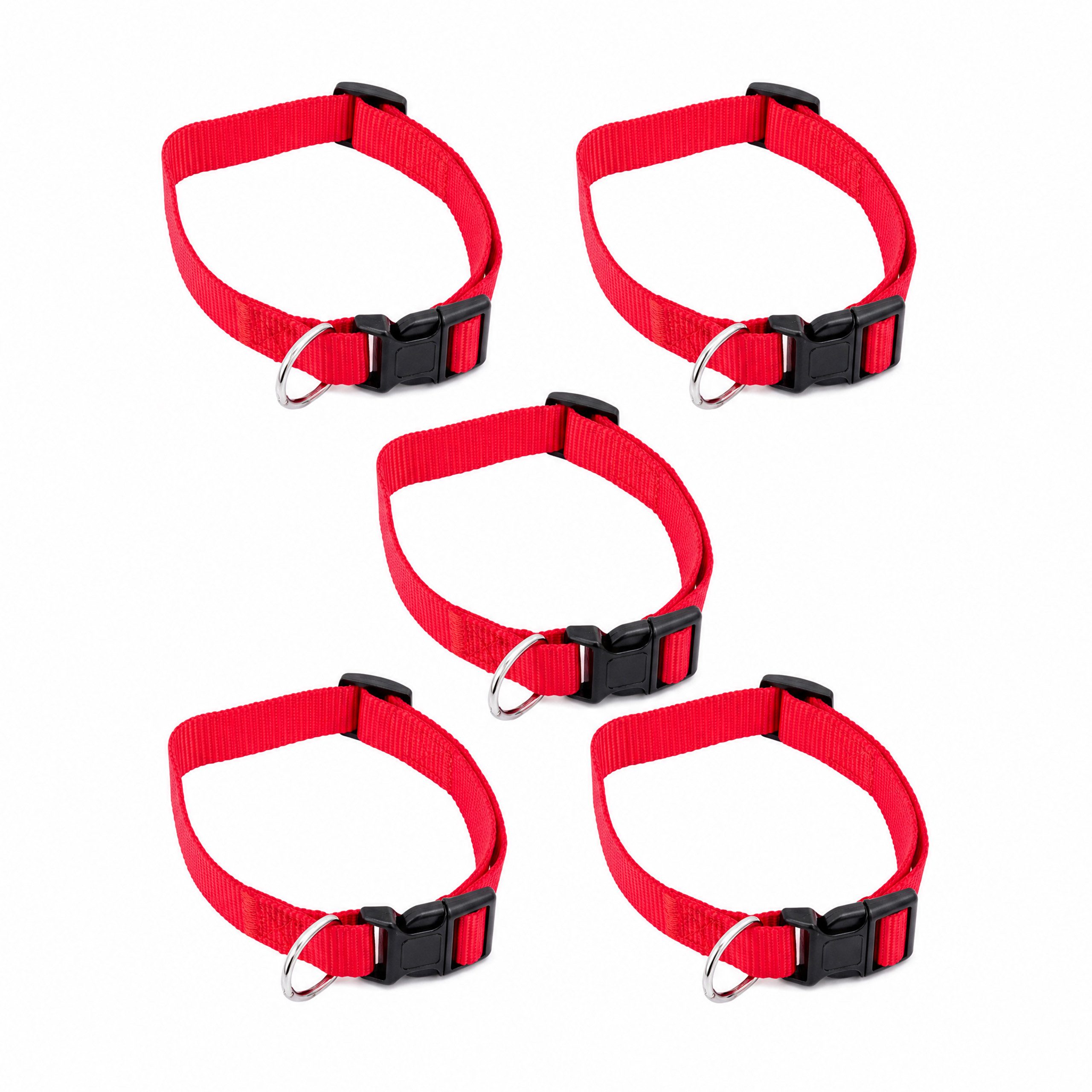 Lantelme Hundeleine Hundehalsband 5er Set Rot, Nylon (5-tlg., 5 Stück), 28–47 cm, Nylon, Kunstleder-Innenseite, D-Ring