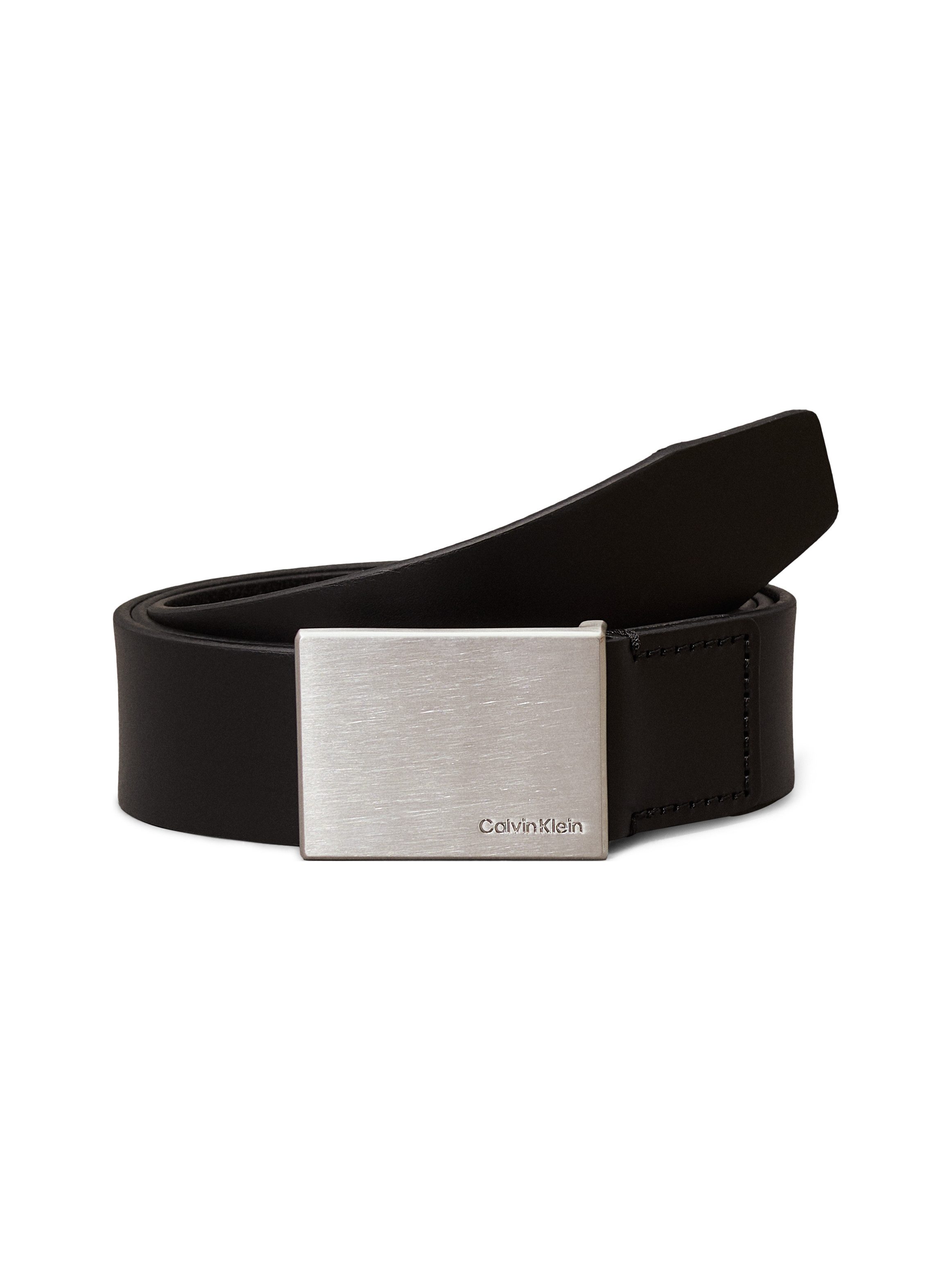 Calvin Klein Ledergürtel FORMAL PLAQUE BELT 3.5CM Schnalle aus gebürstetem Metall