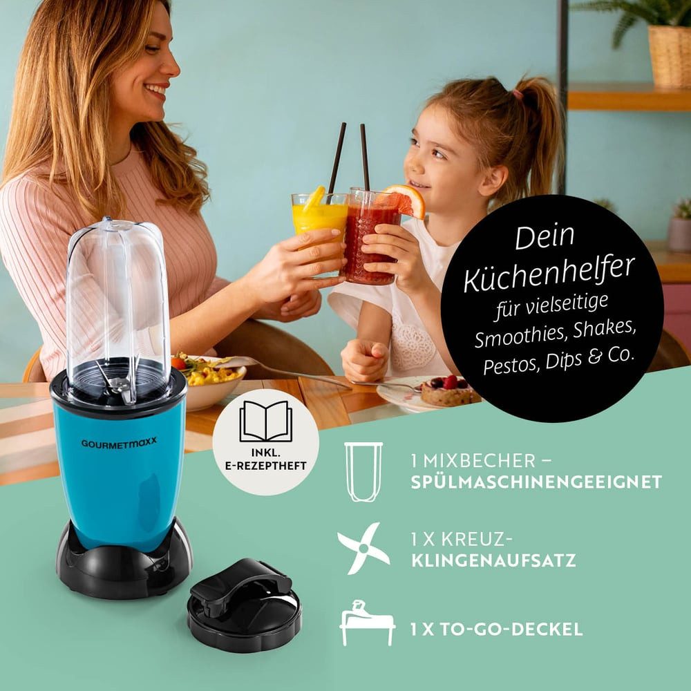 GOURMETmaxx Standmixer Mr. Magic 4-tlg. 400W grün/schwarz, 400 W, Elektrischer Mini-Mixer 500ml pürieren Smoothies Shakes Cocktails