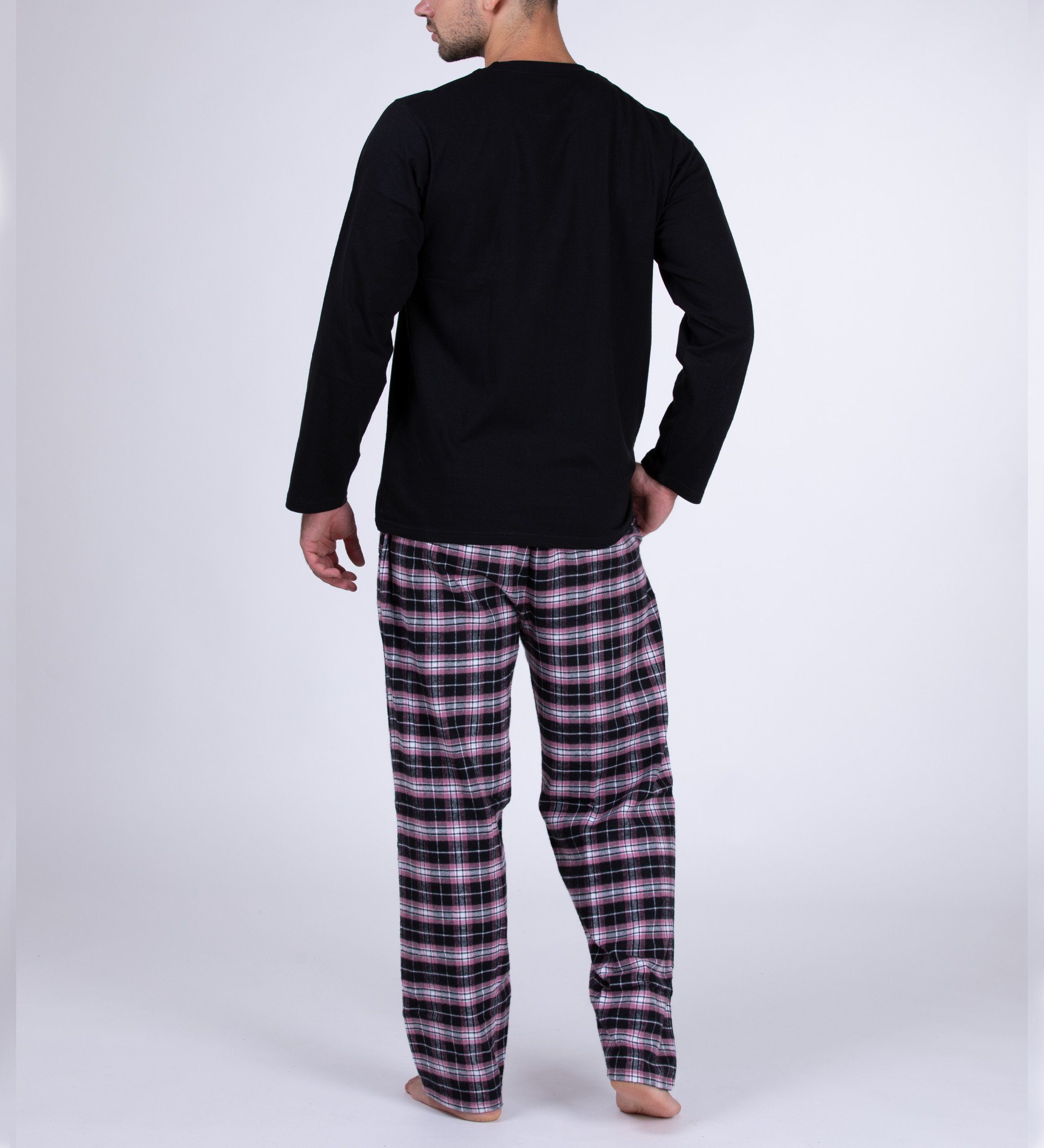 Moonline Pyjama Herren Schlafanzug mit Flanellhose – Bild 3 von 5