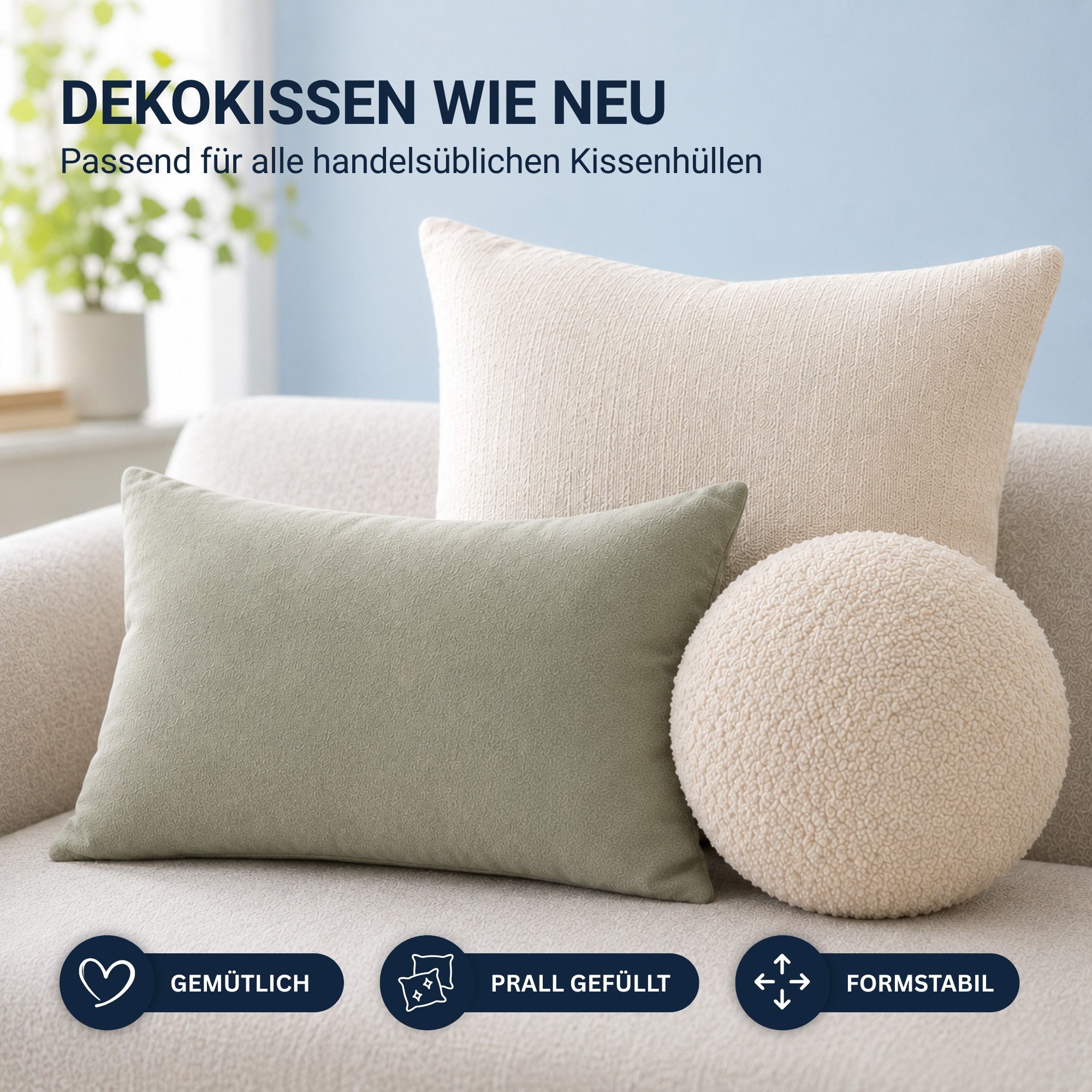 Bestlivings Federkissen Innenkissen für Deko und Schlafzimmer, Füllung: 100% Federn, Bezug: Baumwolle, 4er-Set, hochwertig verarbeitet, atmungsaktiv, formstabil, 40°C waschbar