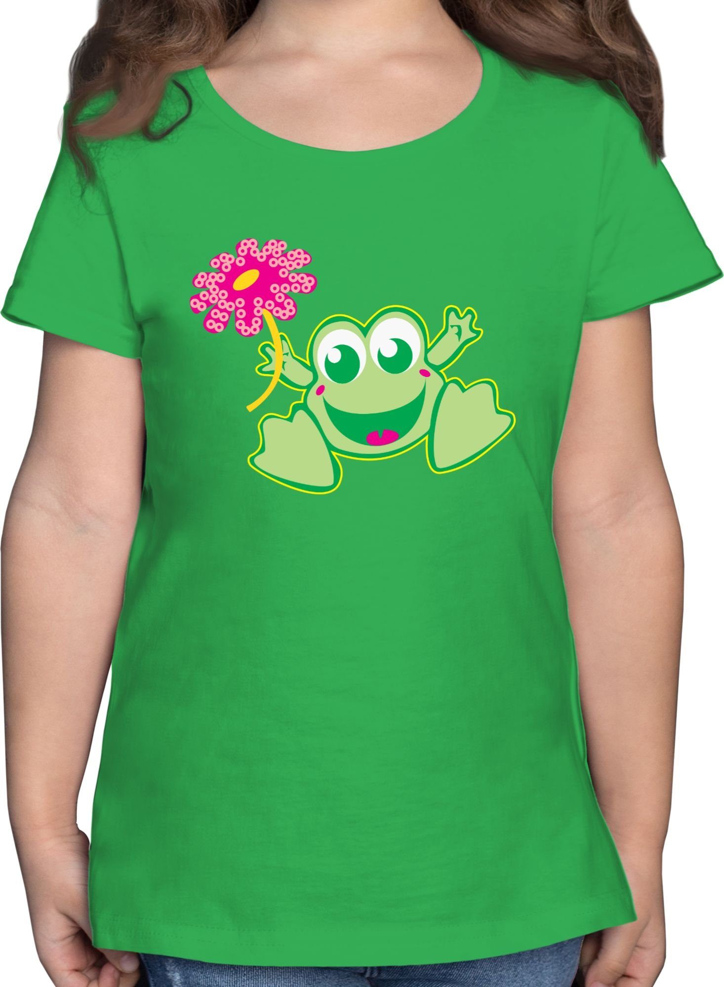 Shirtracer T-Shirt Frosch mit Blume Kindermotive 1 Grün