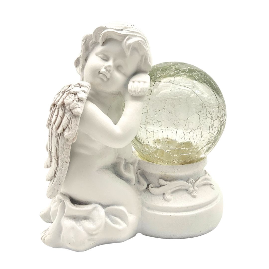 abc HOME Gartenfigur Engel mit Beleuchtung, LED, Solarpanel, Glas mit Crackele-Effekt