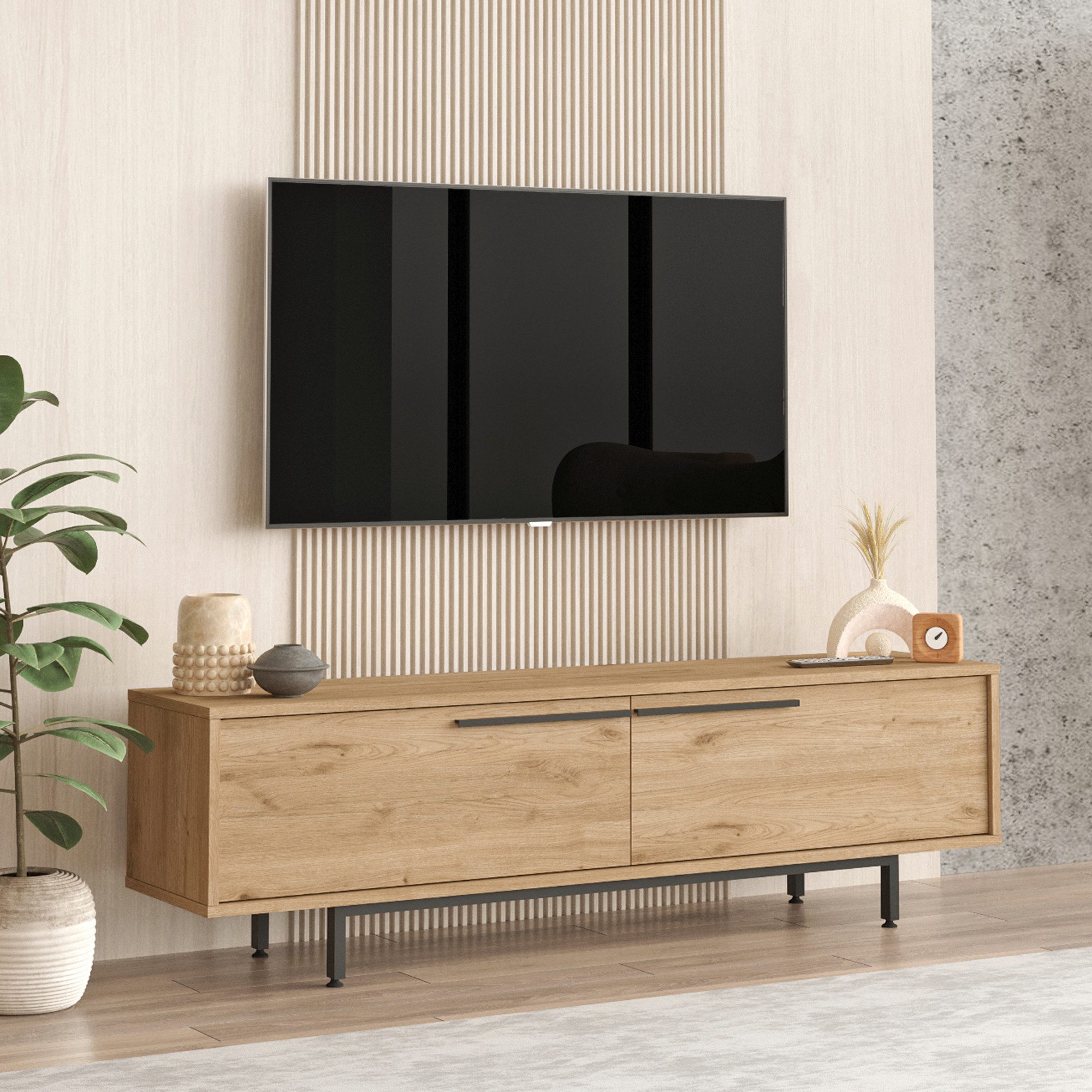 en.casa TV-Schrank »Urejovle« mit 2 Türen 160 x 36 x 45 cm Eichenoptik günstig online kaufen