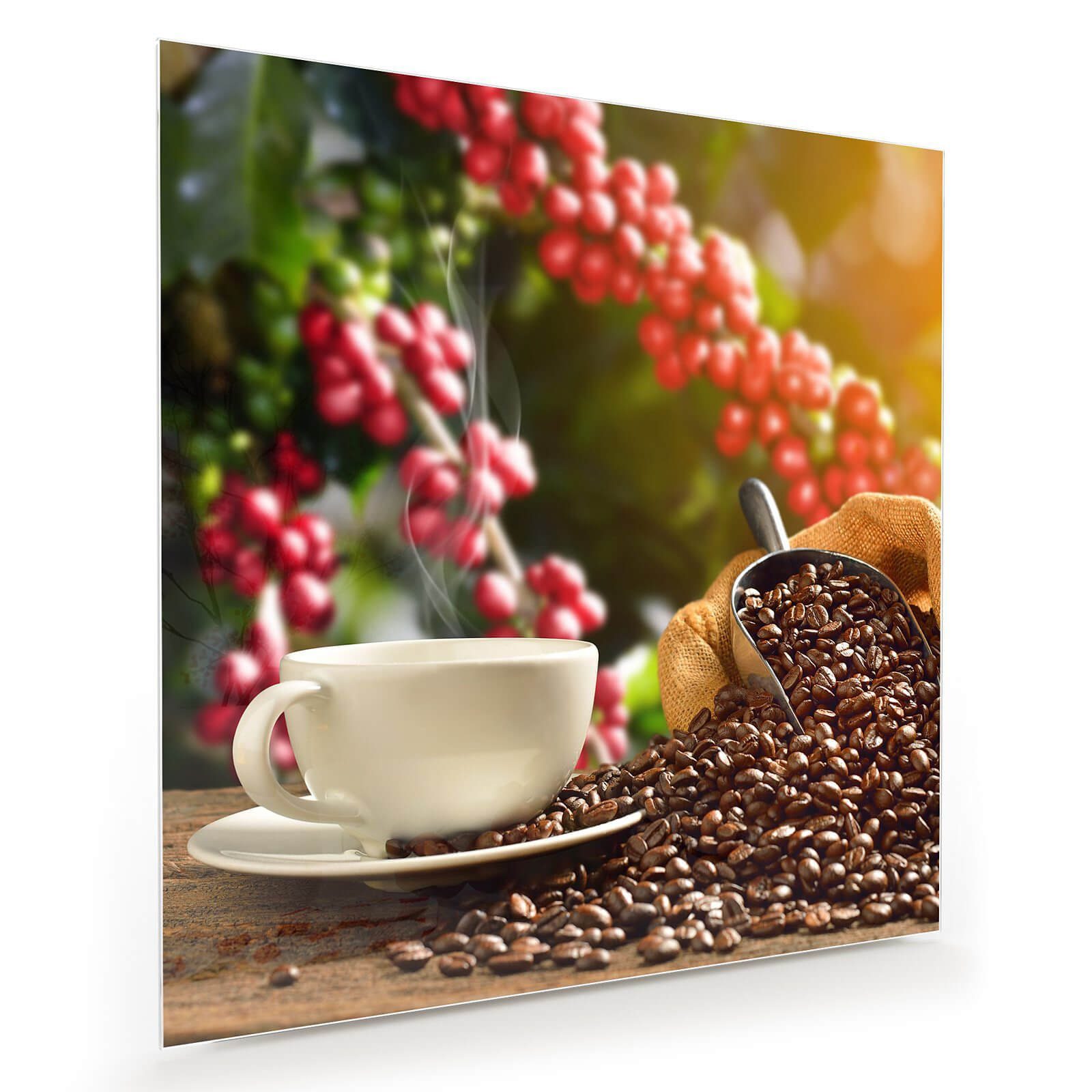 Glasbild Wandbild Quadratisch Tasse Kaffee mit Rauch mit Aufhängung
