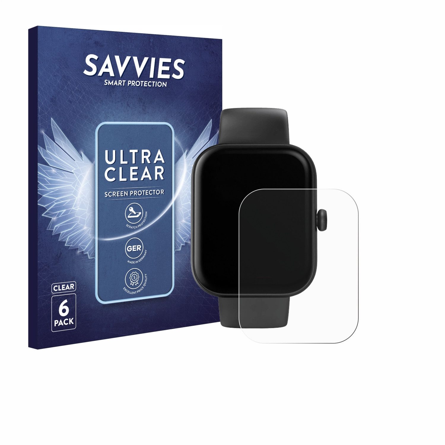 Savvies Displayschutzfolie Schutzfolie für Hama Smartwatch 5000, 6 Stück, Displayschutz Schutz Folie Klar Transparent