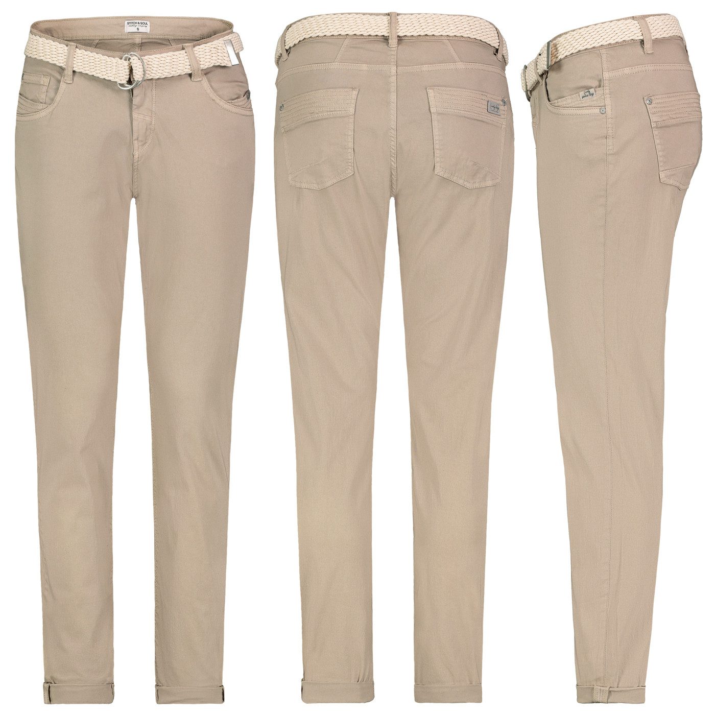 Stitch & Soul Chinos Damen Chino Hose Stoffhose inkl.Gürtel Businesshose Sommer Freizit