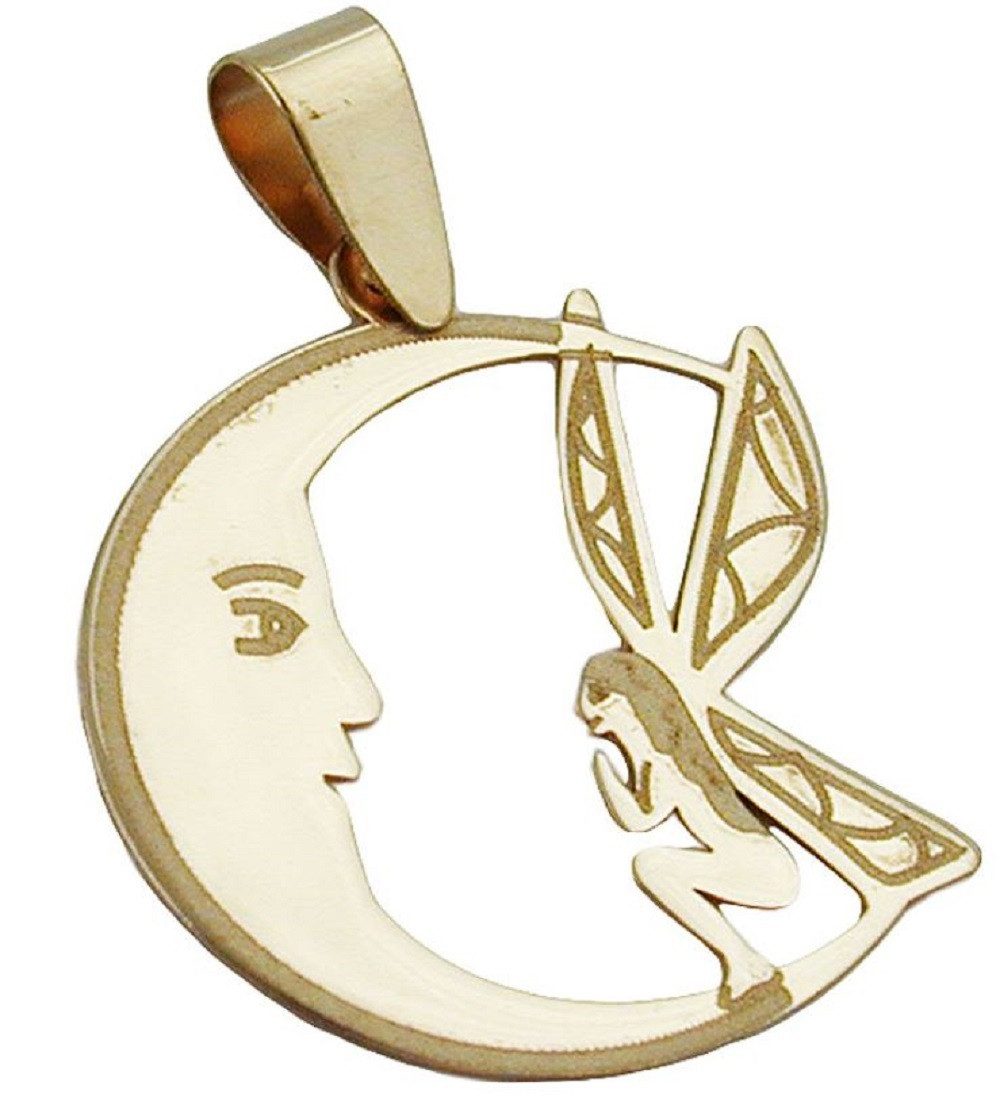 Kettenanhänger Anhänger Elfe im Mond 375 Gold 17 x 15 mm