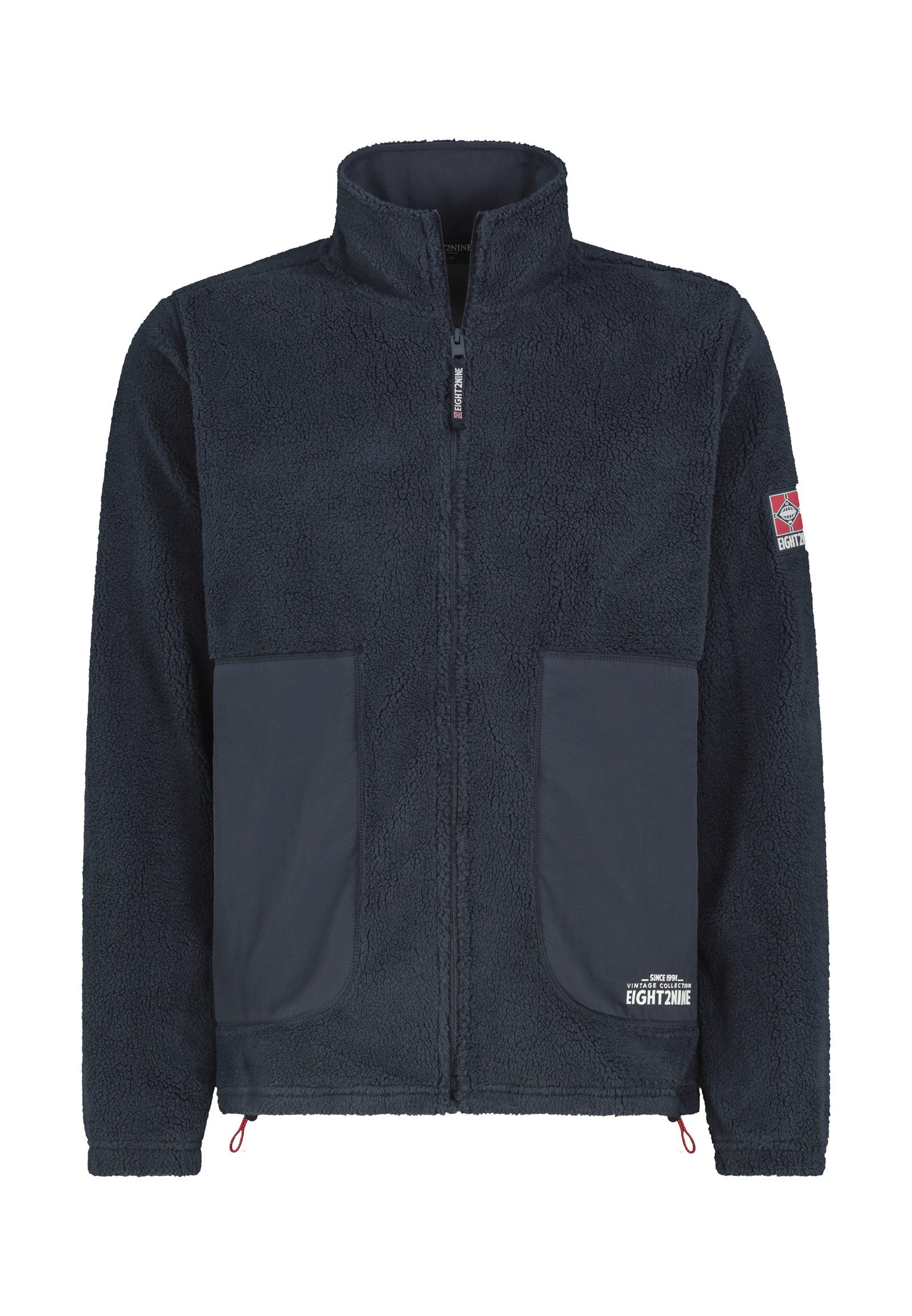 Eight2Nine Fleecejacke Herren Teddyfleecejacke mit Brusttasche und Stehkr Fleecejacke Outdoorjacke Kuscheljacke