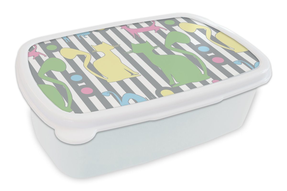 MuchoWow Lunchbox Katzen - Pastell - Tiere, Kunststoff, (2-tlg), Brotbox für Kinder und Erwachsene, Brotdose, für Jungs und Mädchen weiß