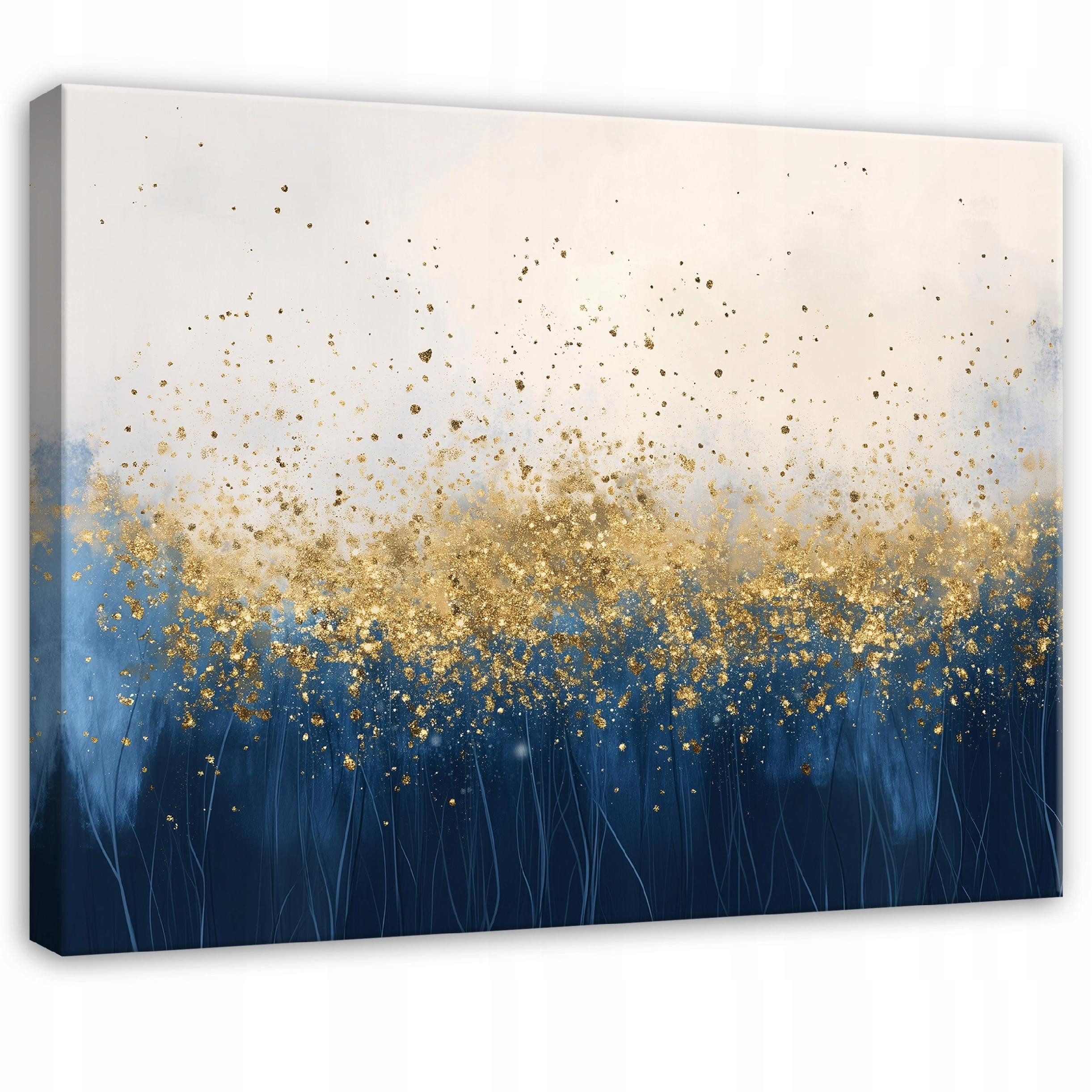Wallarena Leinwandbild Abstraktion in Blau und Gold im modernen Stil für Wohnzimmer, Abstraktion (1 St), mit Holzrahmen wandfertig montiert mit Aufhängevorrichtung 40x30cm