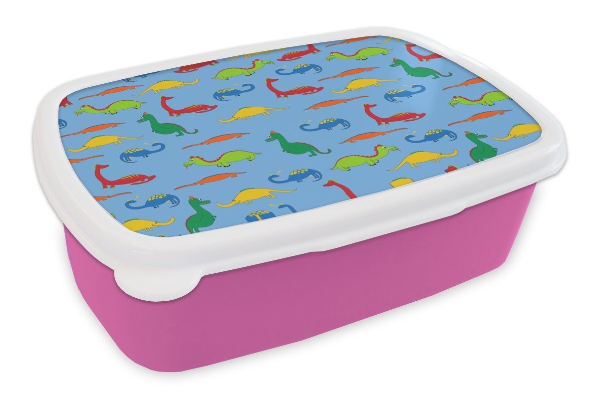 MuchoWow Lunchbox Drache - Dinosaurier - Muster - Baby - Jungen - Mädchen - Kinder, Kunststoff, (2-tlg), Brotbox für Erwachsene, Brotdose Kinder, Snackbox, Mädchen, Kunststoff rosa