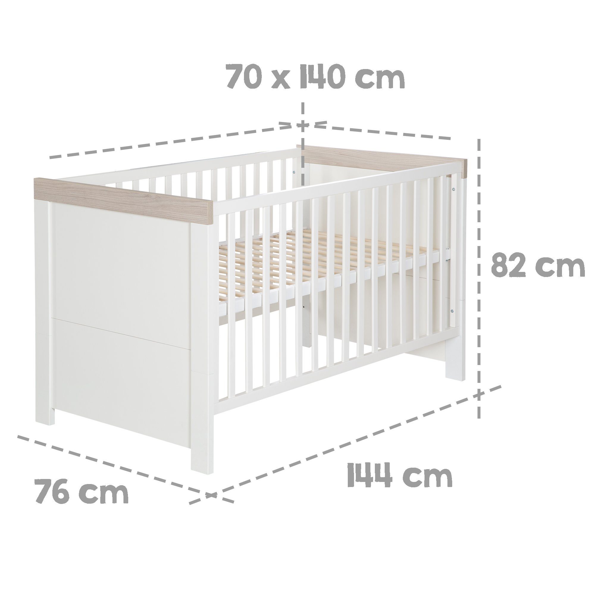 roba® Babybett Lucy, Gitterbett umbaubar zum Juniorbett - Höhenverstellbar - mit Holzdekor