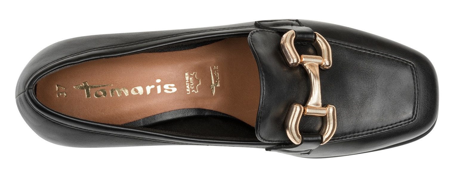 Tamaris Pumps, Blockabsatz, Businesschuh, Slipper mit goldfarbenem Schmuckelement