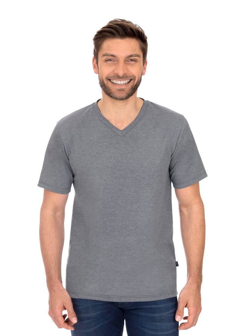 T-Shirt DELUXE Trigema V-Shirt steingrau-melange Baumwolle TRIGEMA