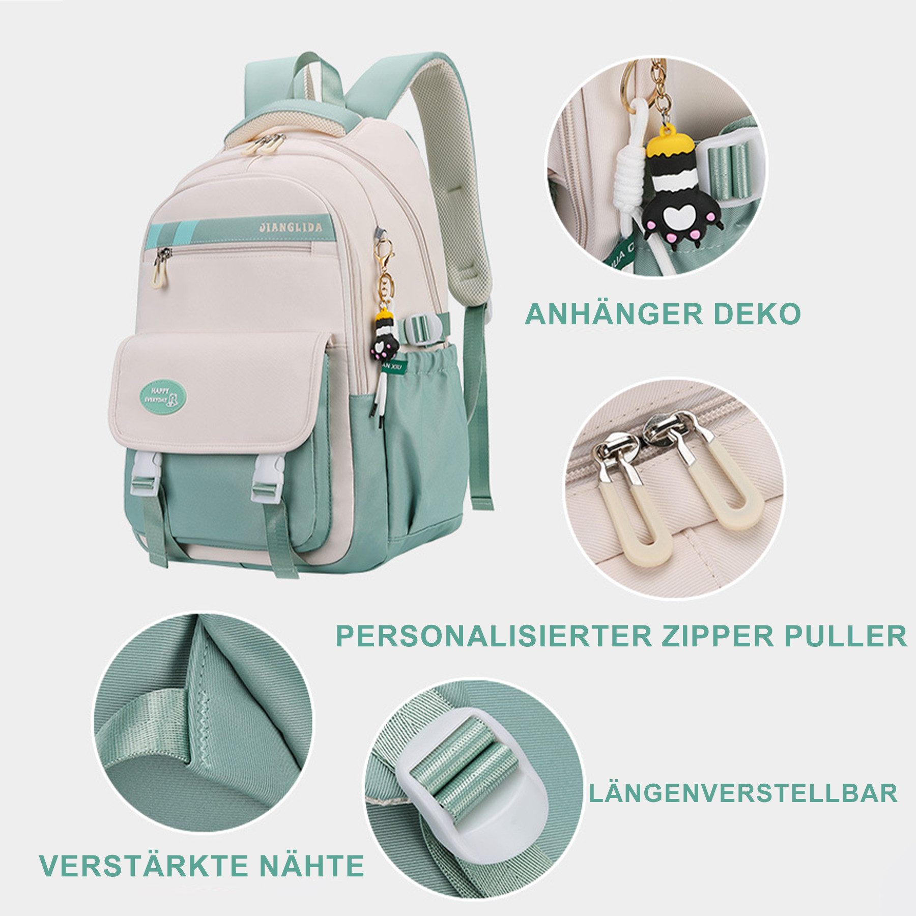 Mutig Schulrucksack Schulrucksack Teenager,Schulranzen-Set 3-teilig,große Kapazität (Wasserdicht Schulranzen,Unisex Geeignet für Mittelstufe-Universität, Mit Anhänger für jugendliche zum Schulbesuch,Einkaufen,Camping usw), Mit ergonomischem Design zur Entlastung von Schultern und Rücken