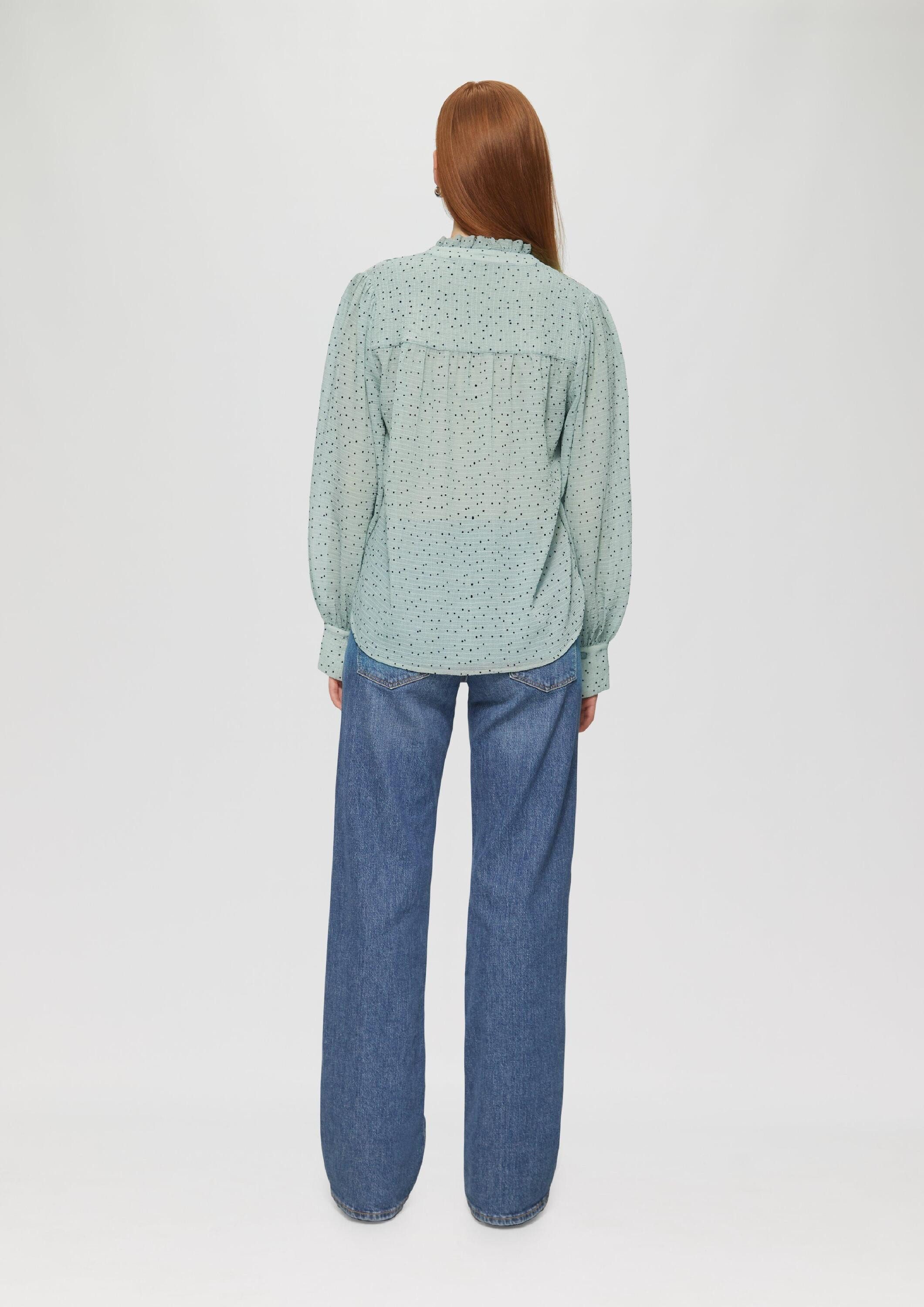 QS Langarmbluse Bluse Strukturierte Chiffonbluse mit Punktemuster