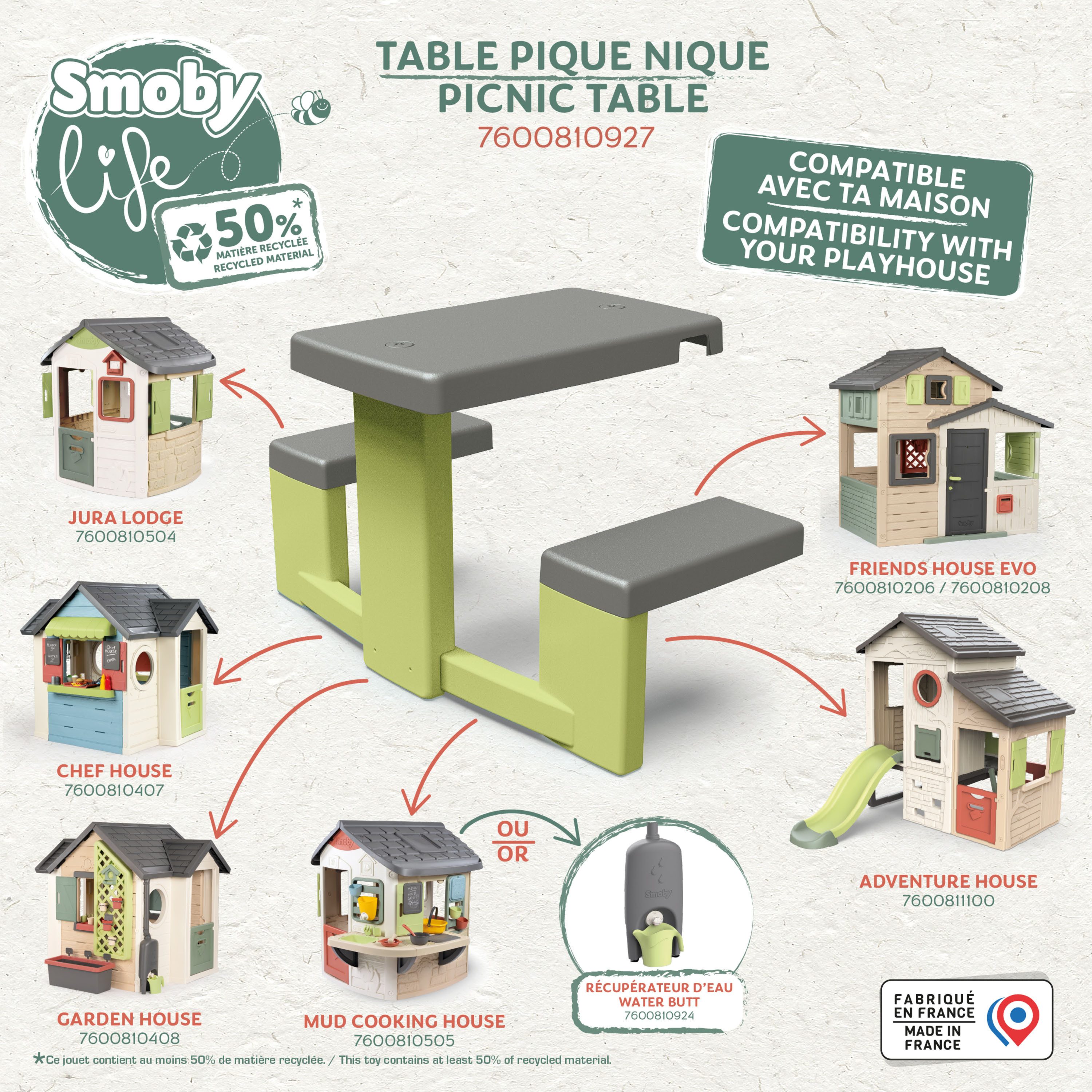 Smoby Gartentisch Smoby Life, Spielhaus Zubehör Picknicktisch, Made in Europe