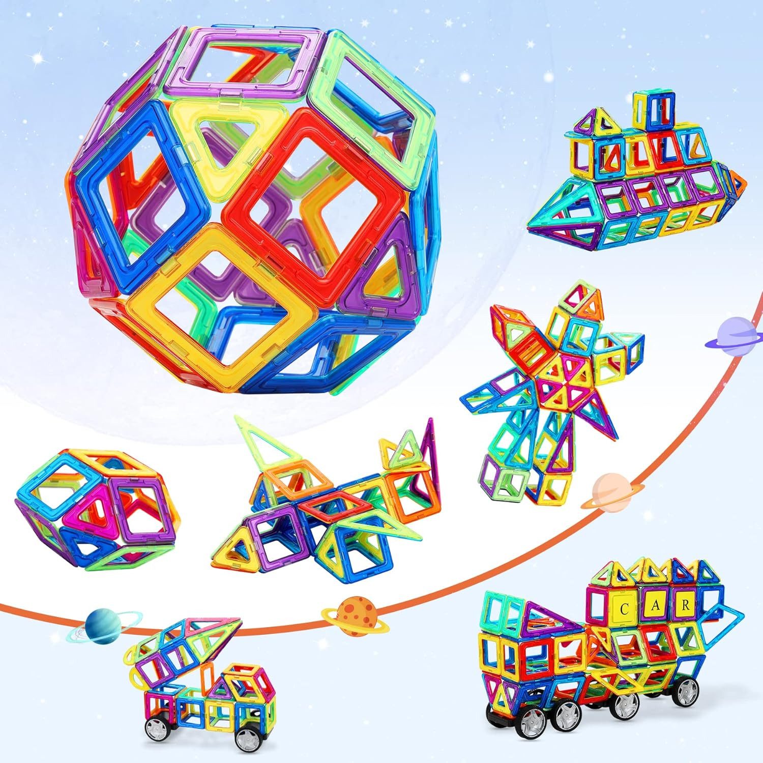 POPOLIC 117-Stück Magnetbausteine-Set, Kreatives 3D-Konstruktions-Spielzeug günstig online kaufen