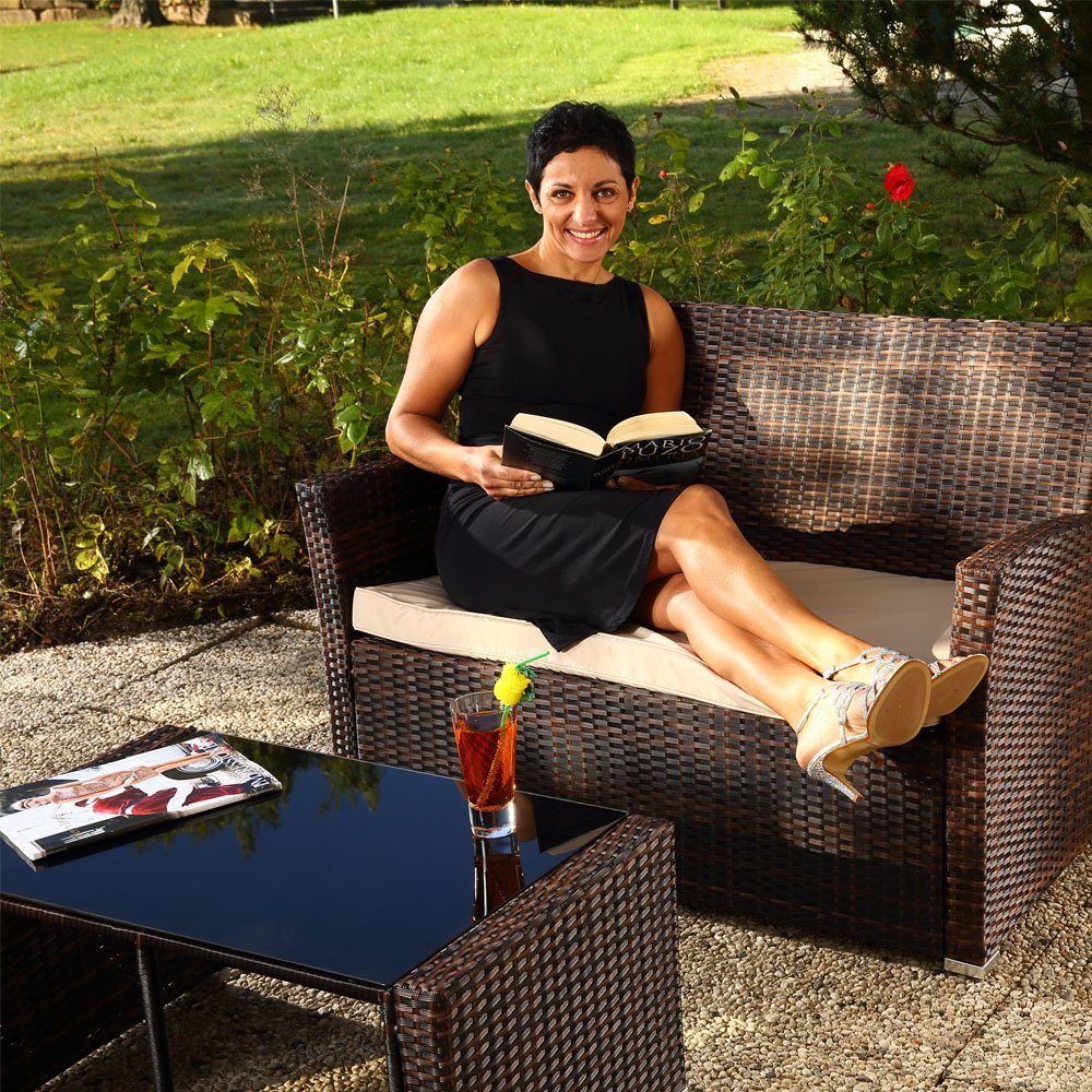 Melko Sitzgruppe Sitzgarnitur Sitzgruppe Polyrattan Gartenmöbel Set 4 tlg. Lounge, (Set, 4-tlg., Tisch, Sessel, Sofa), Polyrattan