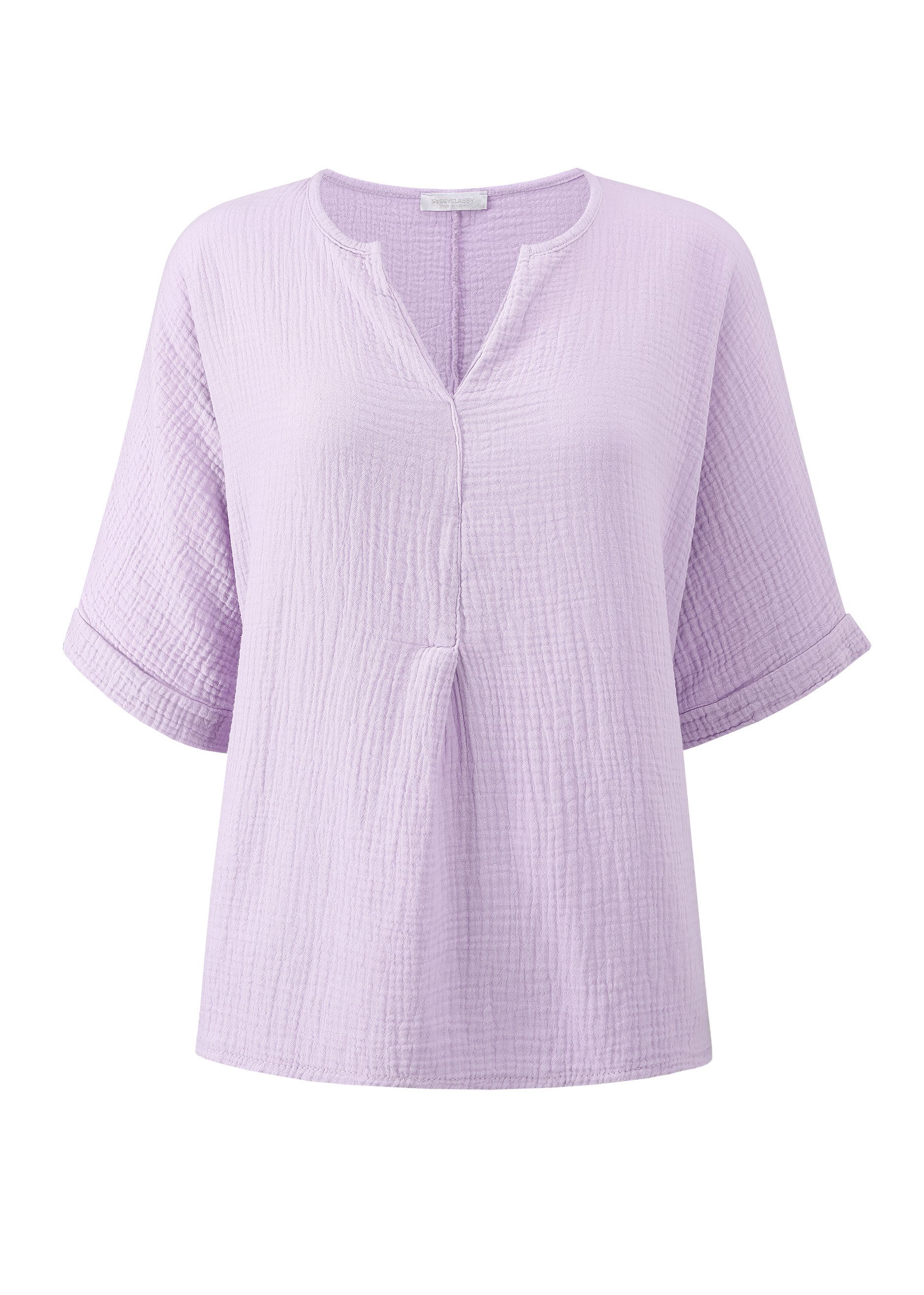 SASSYCLASSY Kurzarmshirt Oversize Musselin Shirt Damen kurz in V-Ausschnitt günstig online kaufen