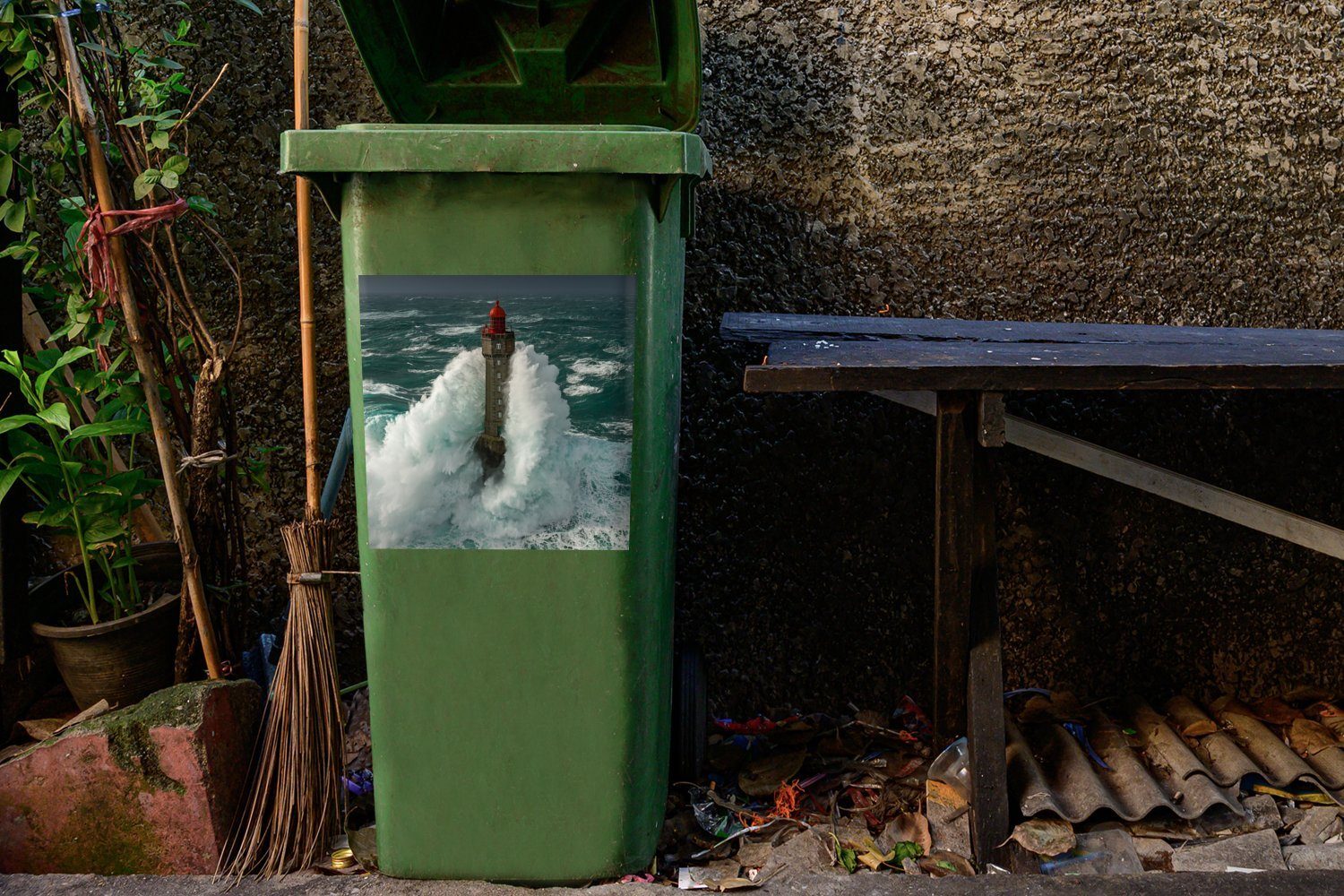 (1 Leuchtturm Sturm von Container, bei starkem La französische Sticker, Wandsticker Mülleimer-aufkleber, Abfalbehälter Mülltonne, Der St), MuchoWow Jument