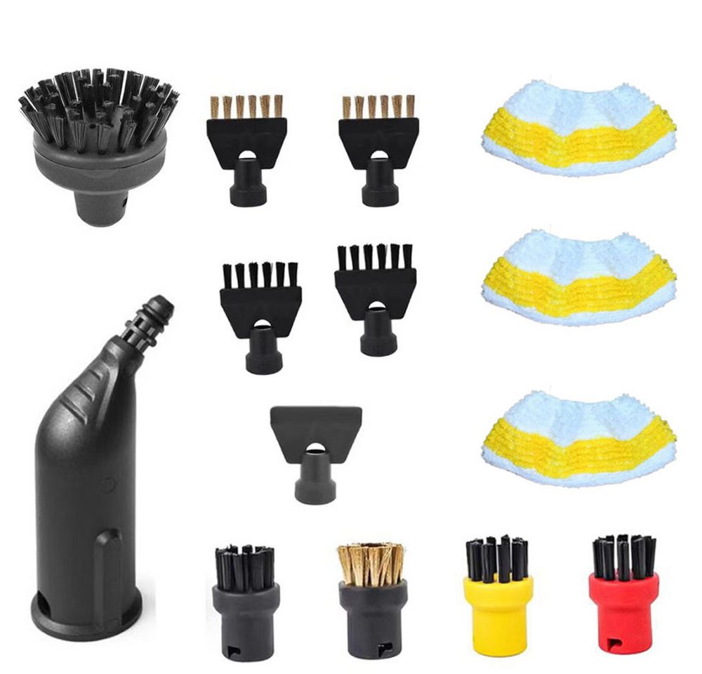 QUBEBU Reinigungsbürsten-Set Dampfreiniger Zubehör, Ersatzteile für Kärcher SC1 SC2 SC3 SC4 SC5, (1x schwarze verlängerte Düse, 1x Reinigungsbürste mit Abstreifer, 3x Nylon Rundbürste, 1x Kupferdraht Rundbürste, 1x große Rundbürste), 2x Flachfugenbürste aus Nylon, 2x Kupferdraht-Flachfugenbürste