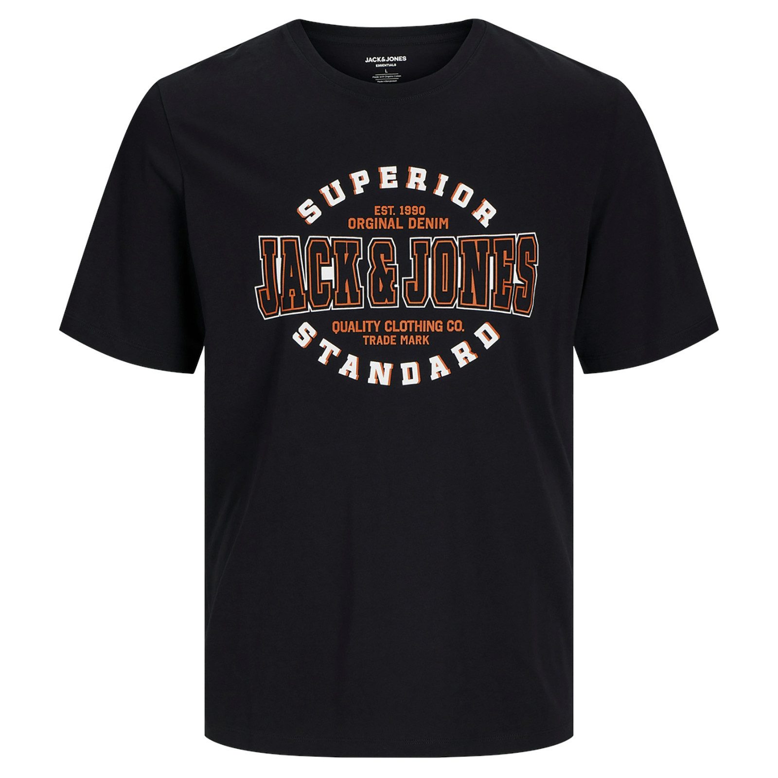 Rundhalsshirt Jack&Jones XXL T-Shirt schwarz Logoprint JJELOGO