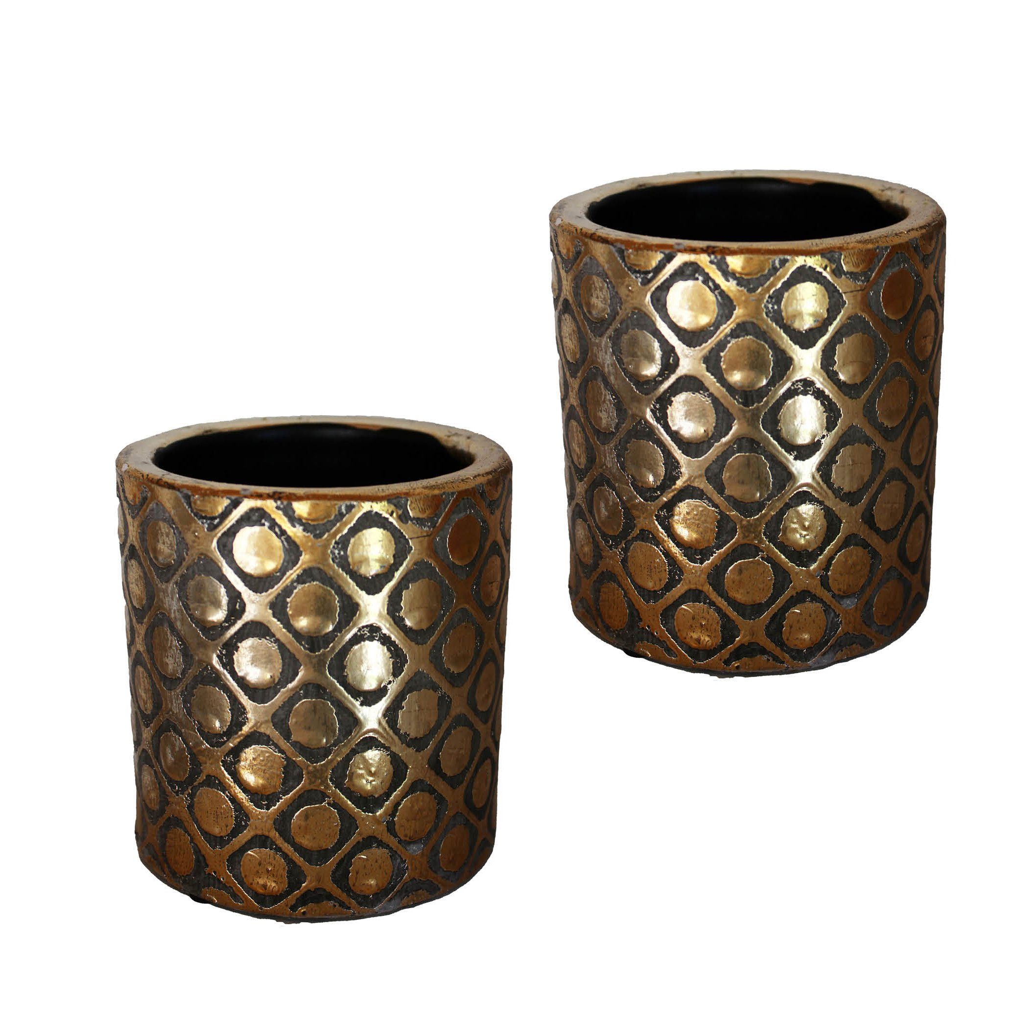 Cosy Home Ideas Übertopf 2 er Set Übertöpfe Keramik geometrisch gemustert Pflanztöpfe (Set, Set aus 2 identischen Töpfen), mit Teil - Glasur gold