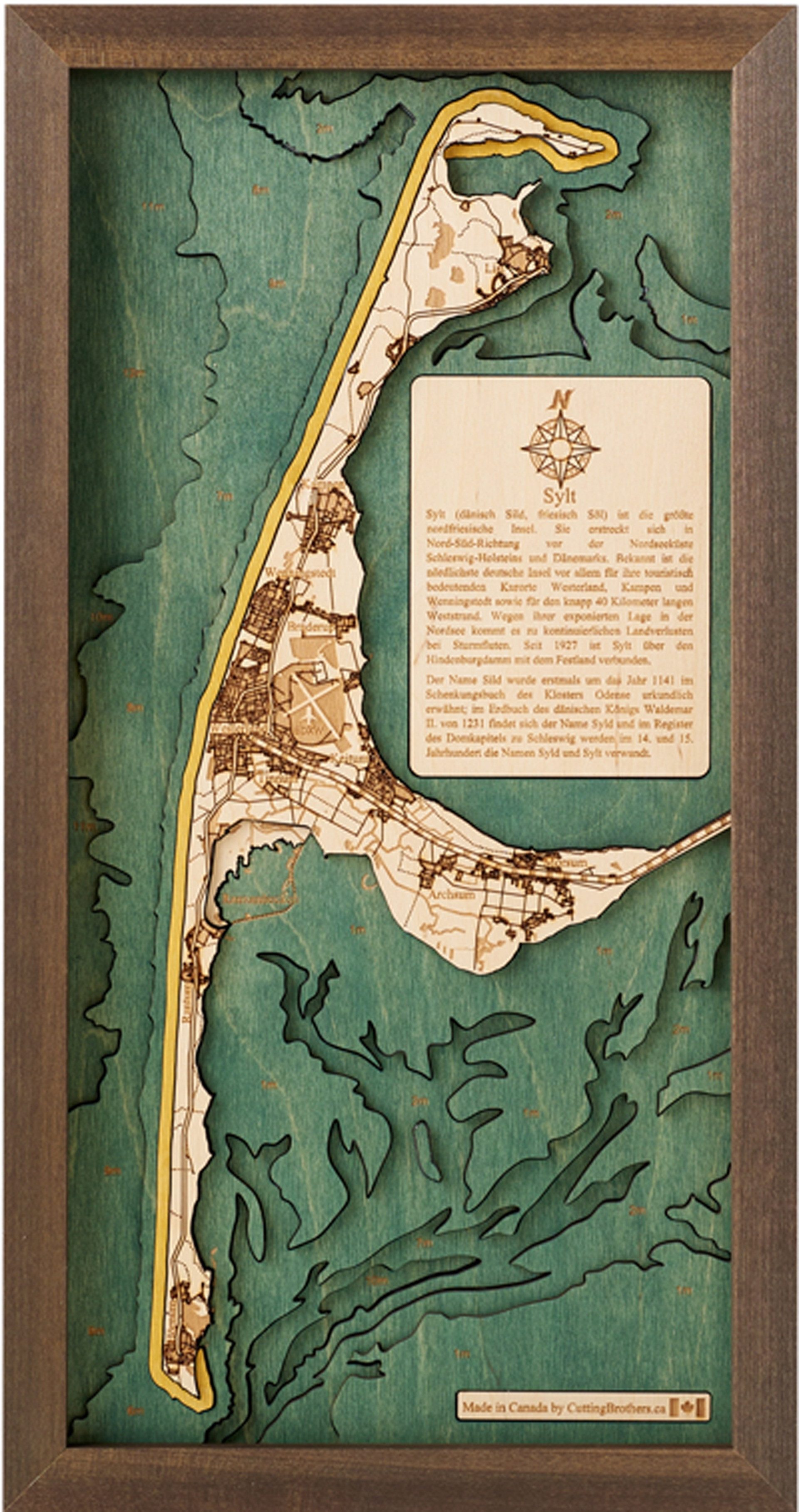 Cutting Brothers Holzbild Sylt 20x40.5 cm, 3D Holz-Wandkarte, handgefertigt aus Echtholz