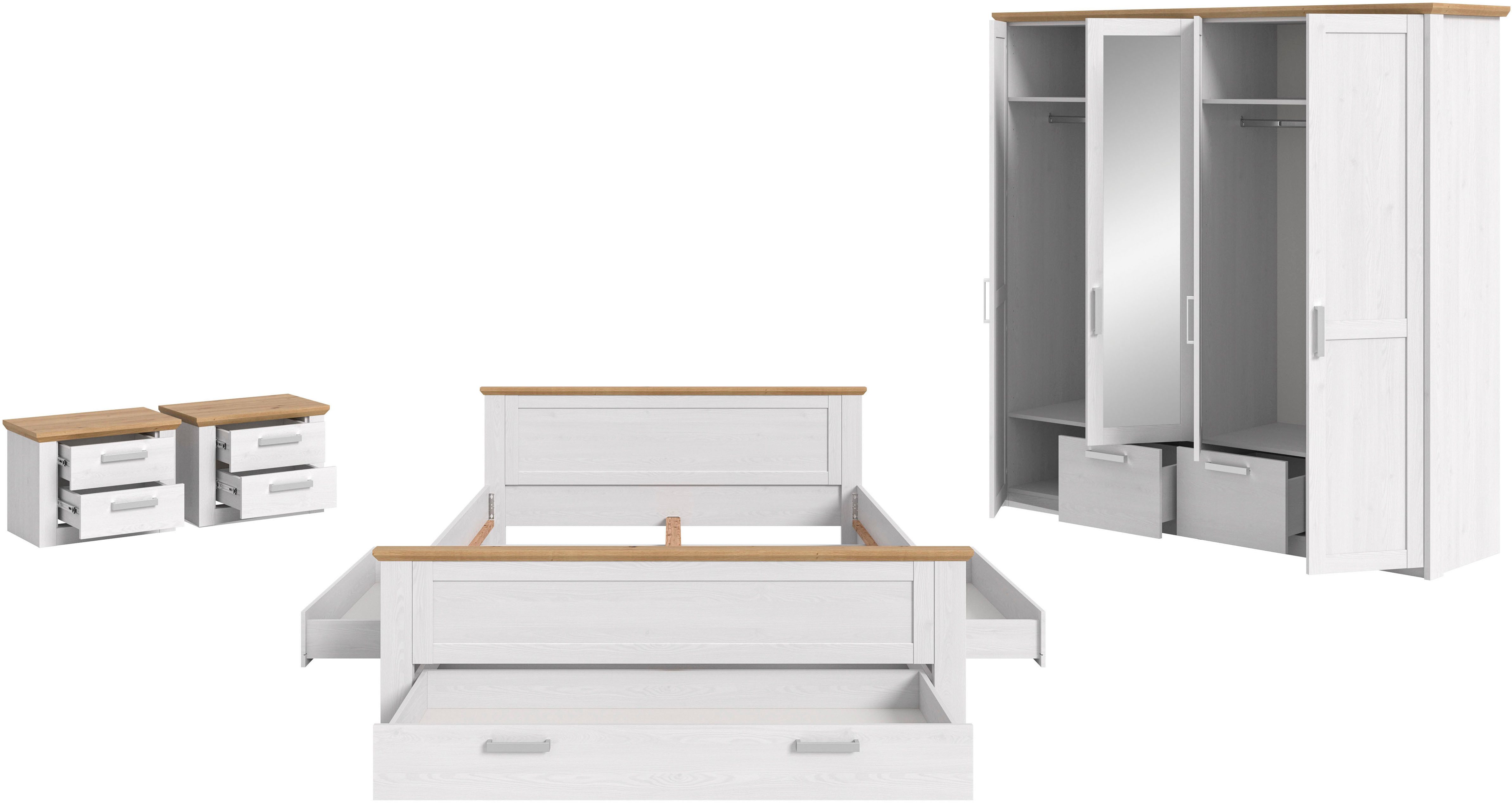 Home affaire Schlafzimmer-Set COSENZA, 4-teilig, Kleiderschrank, Bett & 2x Nachttische, (4-tlg., Matratzengröße 180x200 cm, viel Stauraum, ohne Lattenrost & Mat – Bild 2 von 5