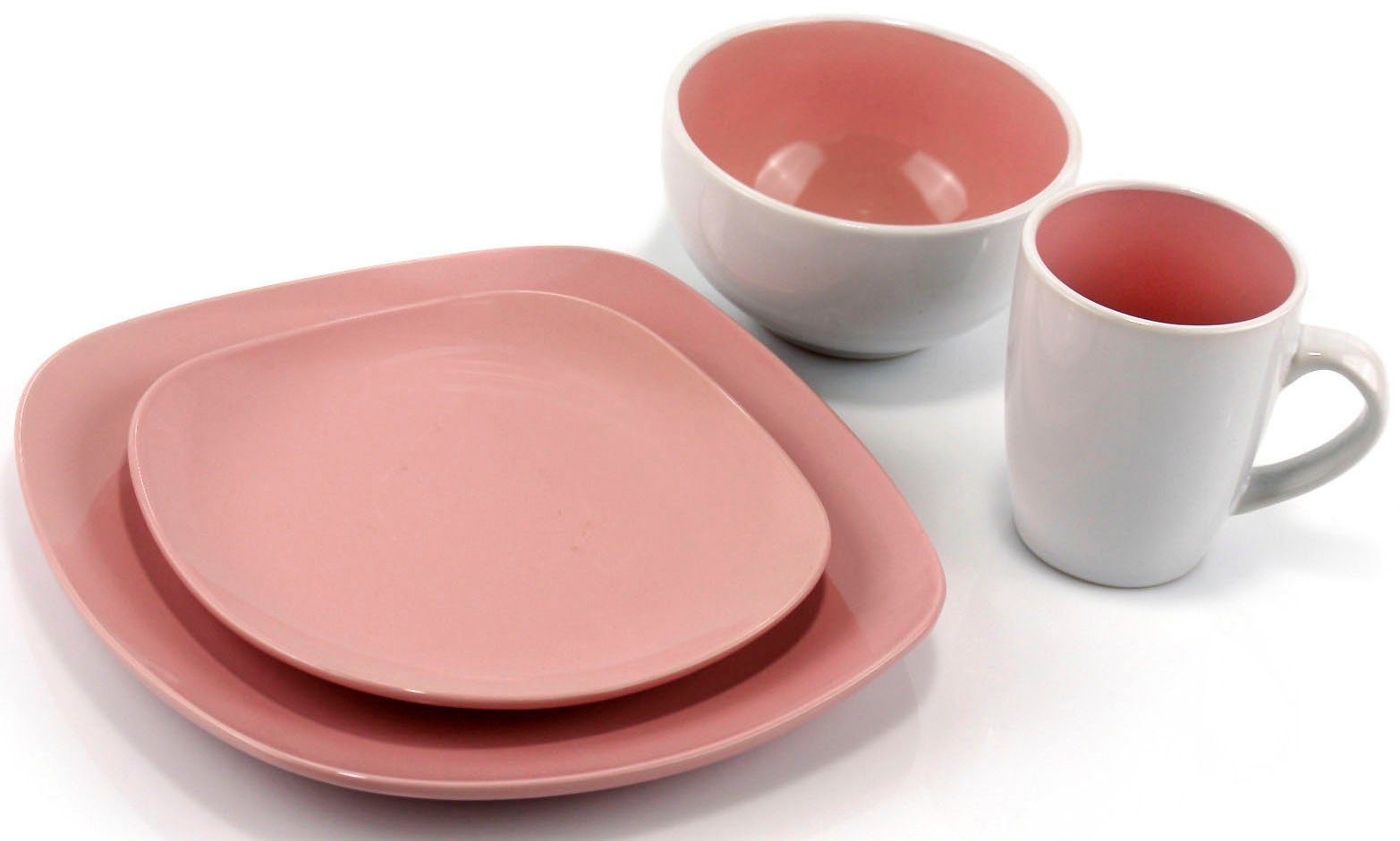 Retsch Arzberg Service Mix SQUARE Teile, Steinzeug, 16 im NOVA Geschirr-Set, PINK/ROSÈ 4 4 Rosè und Weiß, für (16-tlg), Kombiservice Personen Personen, aus Bicolor-Look