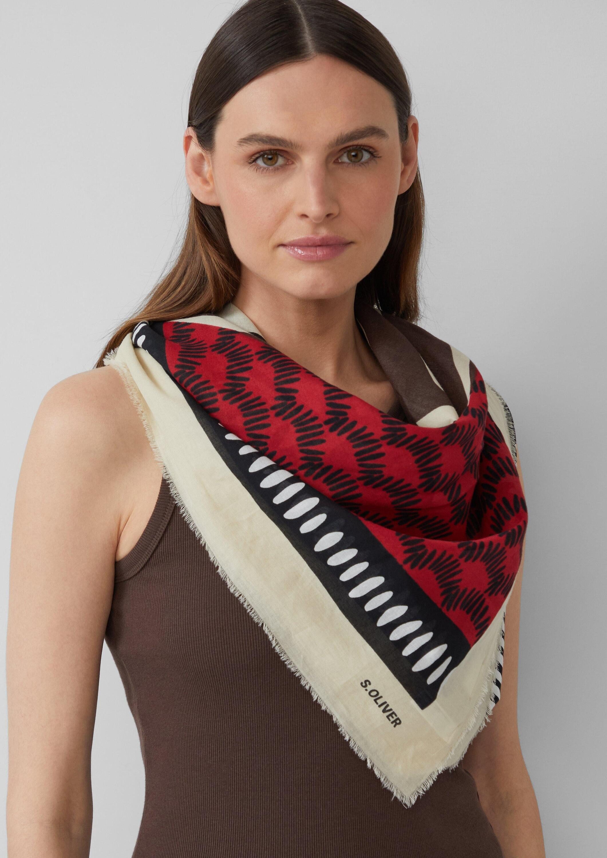 s.Oliver Schal Tuch, Tuch mit All-over-Print und Fransen günstig online kaufen