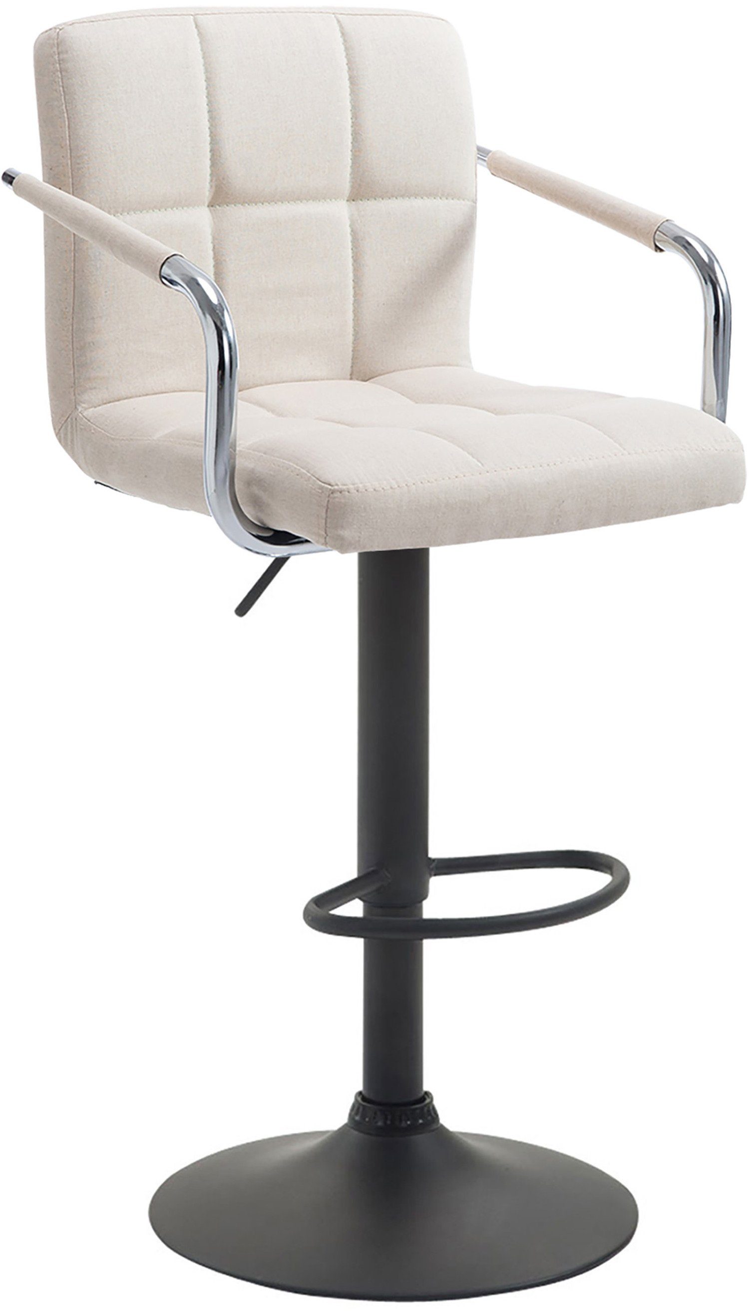TPFLiving Barhocker Lucy V2 (mit Rückenlehne - Barstuhl höhenverstellbar - Hocker für Theke & Küche), 360° drehbar - Gestell: Metall schwarz - Sitzfläche: Stoff Beige