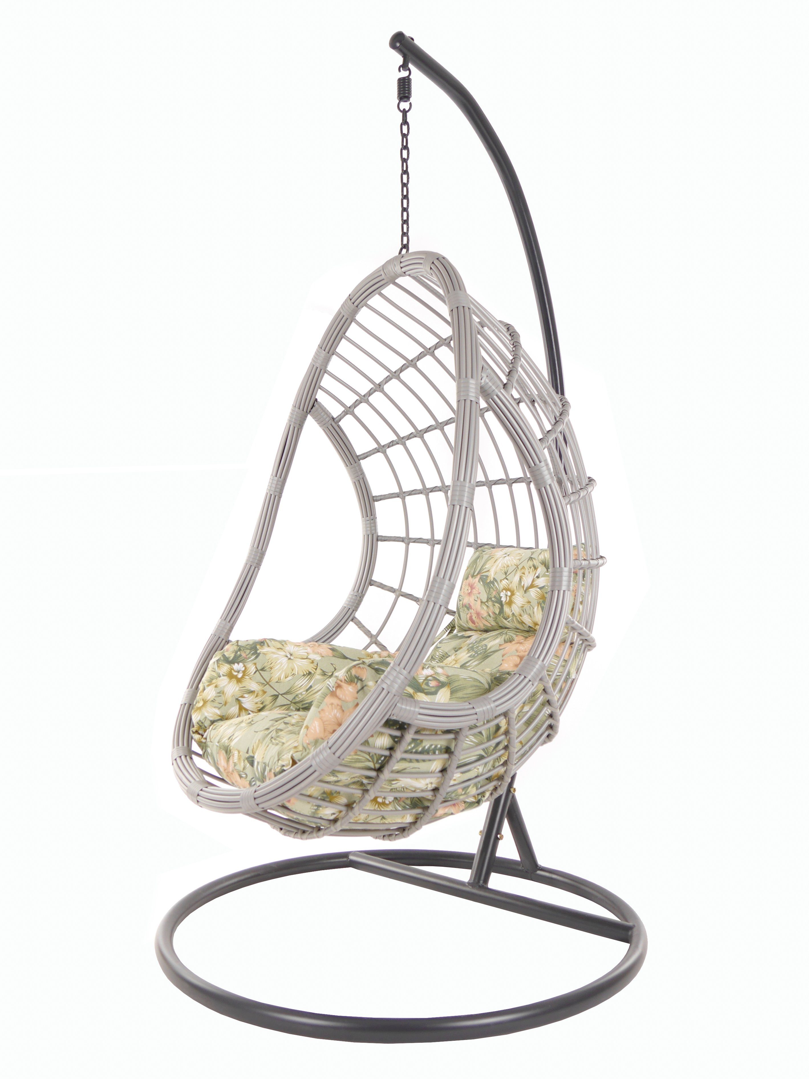 KIDEO Hängesessel PALMANOVA lightgrey, Swing Chair, Loungemöbel, Hängesessel mit Gestell und Kissen blumenmuster (5101 tropical garden)
