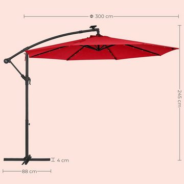 SONGMICS Sonnenschirm, Ø 300 cm, LED-Solar-Beleuchtung, UPF 50+, mit Ständer