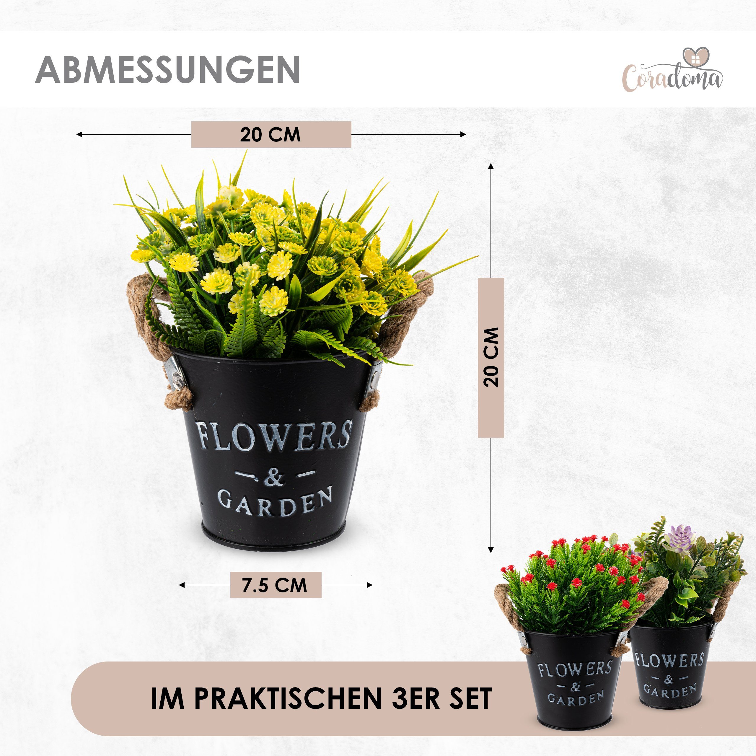 Künstliche Zimmerpflanze Kunstblumen im Topf 3er günstig online kaufen