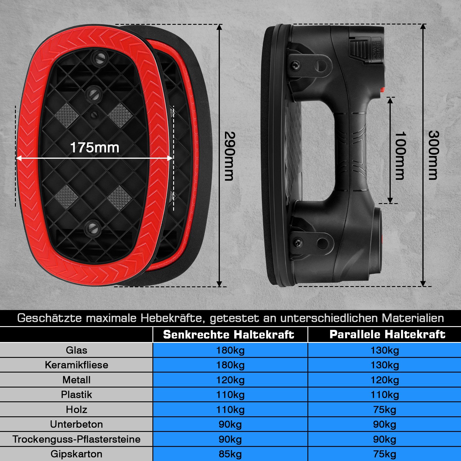 XERSEK Plattenheber Akku Saugheber 240kg Terrassenplatten Glassauger Auto Nachsaugfunktion, Starke Saugleistung LCD Anzeige für Raue, -], Oberfläche Fliesen Glas Holzplatten Marmor Möbel
