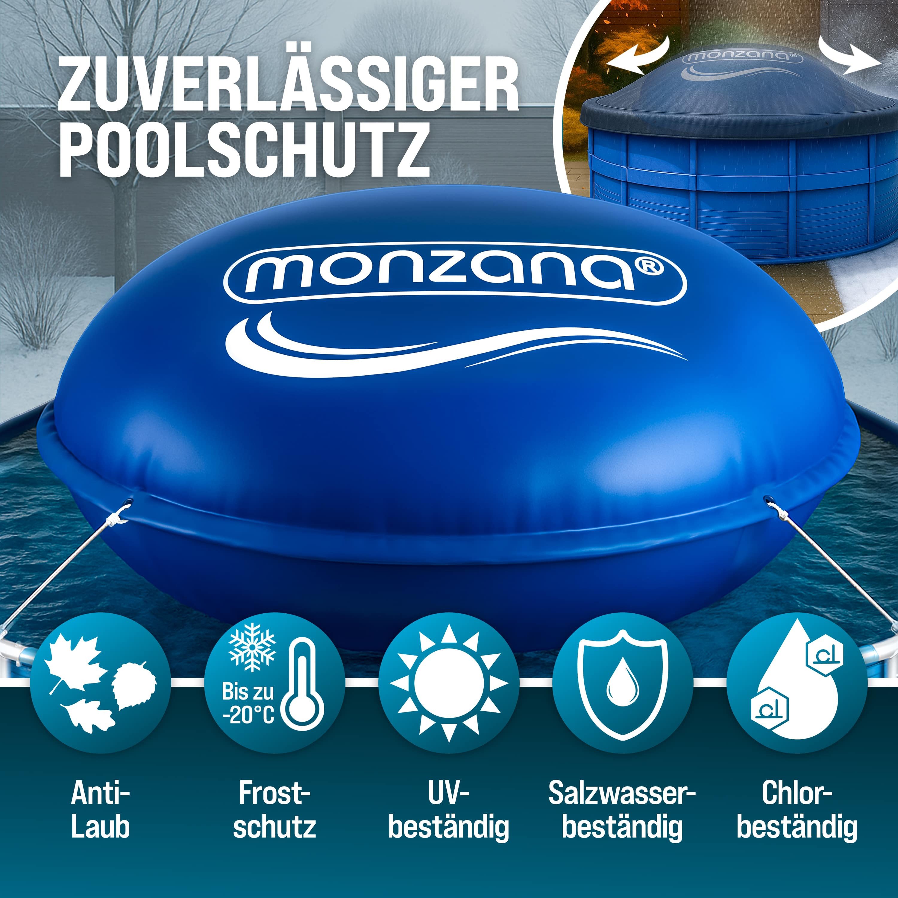 monzana Pool, 3m Winter Rund mit Seilen PVC Sicherheitsventil 6 Ösen Poolkissen
