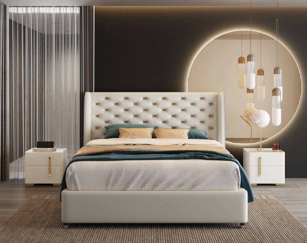 Doppelbetten Eleganz Made Schlafzimmer In Holz JVmoebel (Bett), Europe Bett Möbel Bett Bettgestell Designer