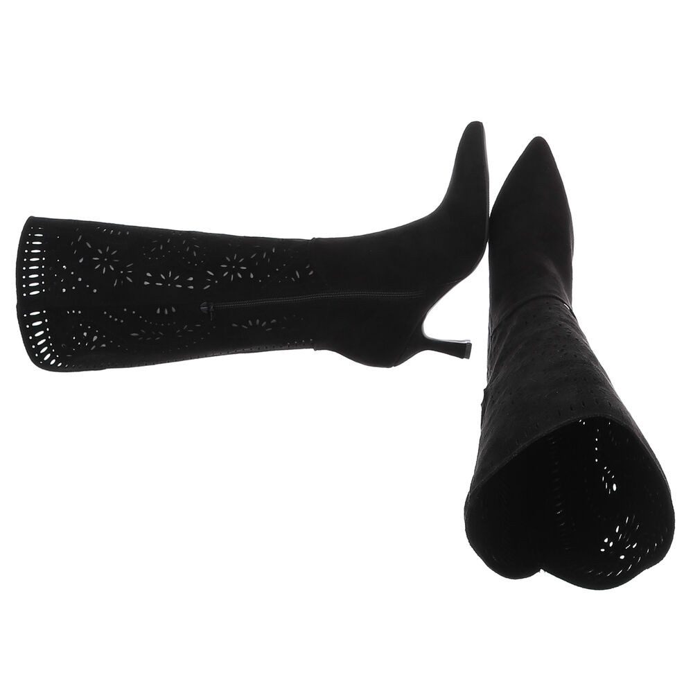 Ital-Design Kniehohe Stiefel mit Aussparungen und Absatz für Damen Sommerboots (91261233) Pfennig-/Stilettoabsatz Stiefel in Schwarz