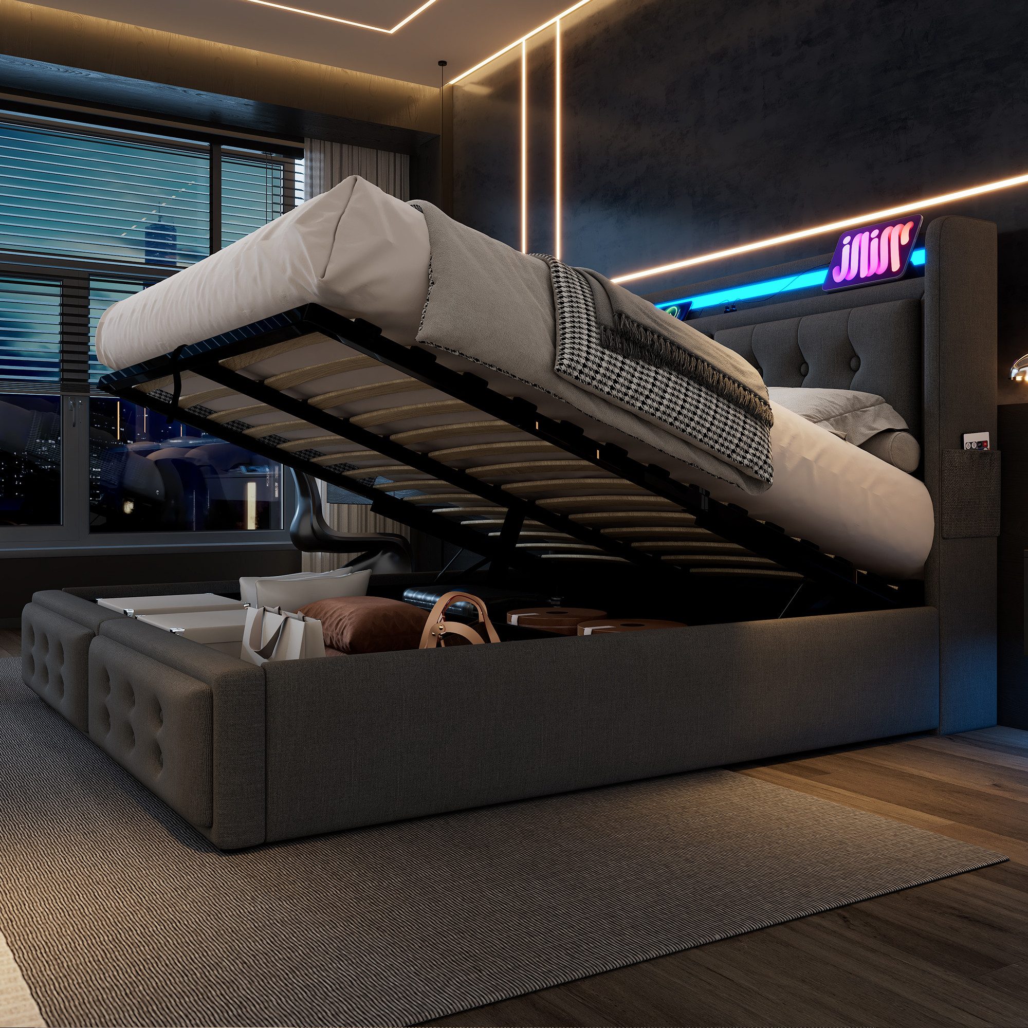 TavilaEcon Boxspringbett Doppelbett mit Led-Kopfteil und günstig online kaufen
